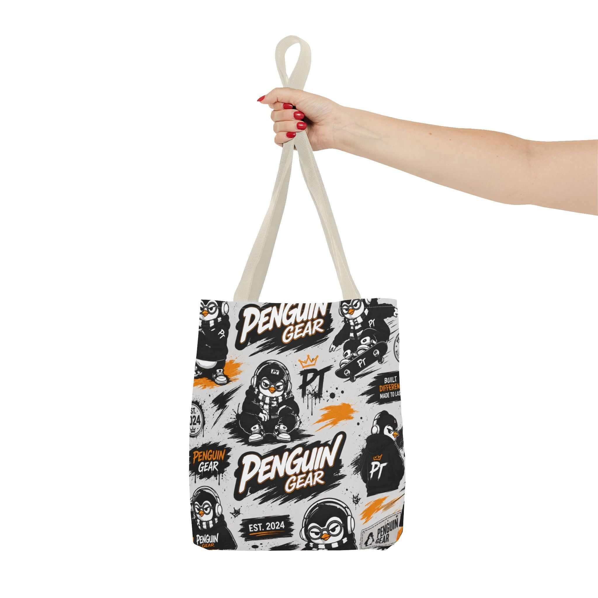 PENGU Penguin Gear Graphic Tote Bag — All-Over-Print Streetwear Tote