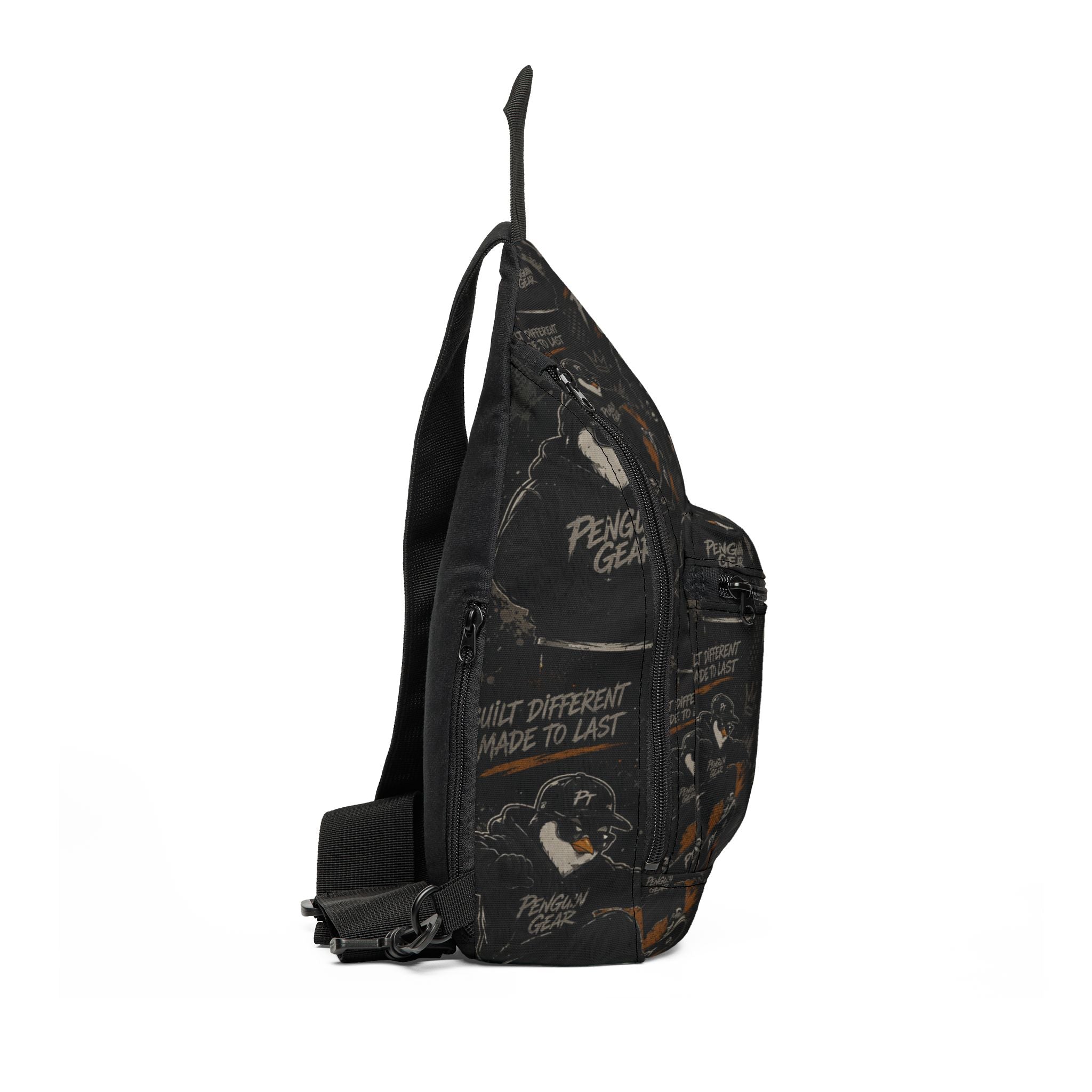 PENGU Penguin Gear Graphic Sling Bag – 'Built Different Made to Last' Casual Crossbody