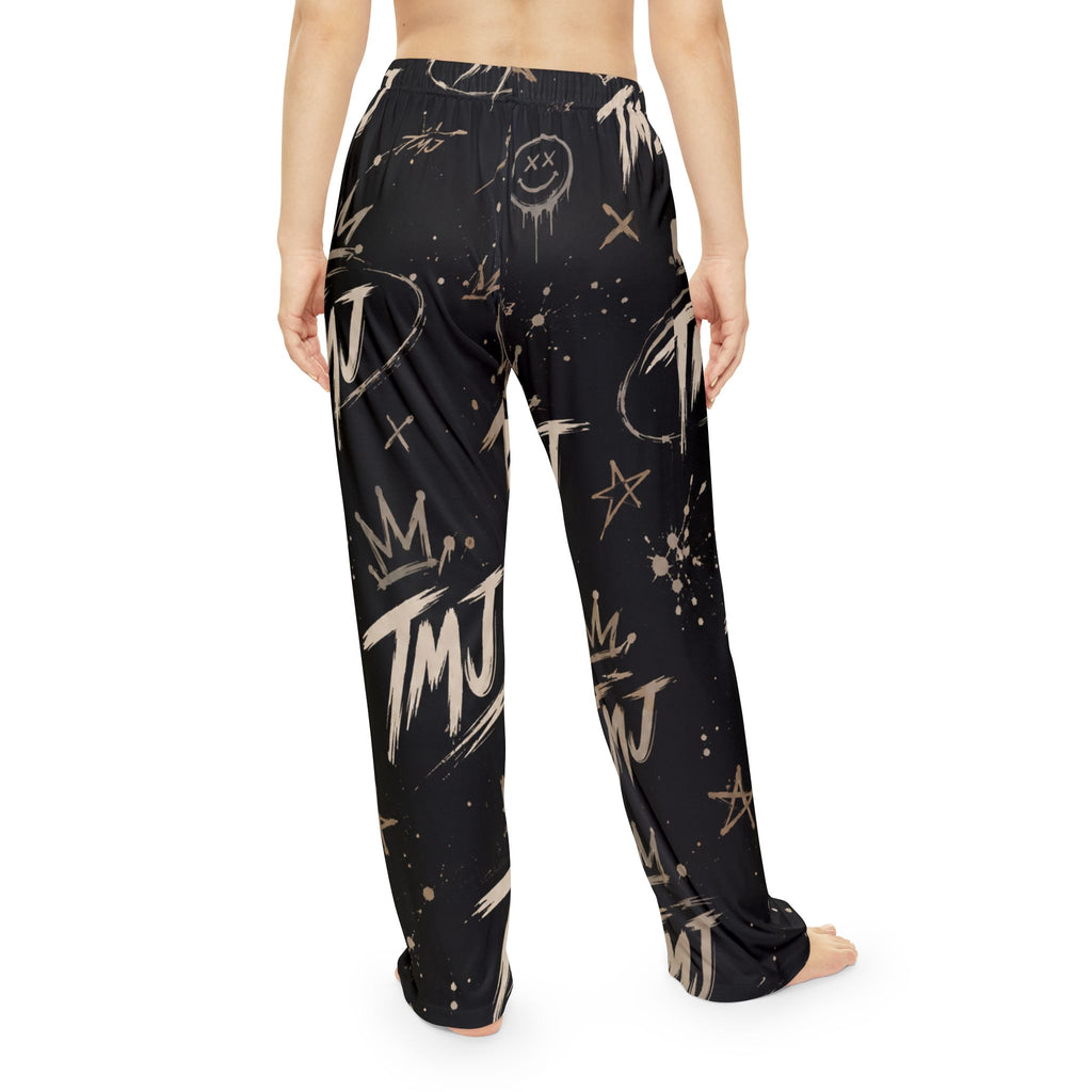 PENGU TMJ Pajama Pants — Women's Relaxed Sleepwear with Crown & Graffiti Print