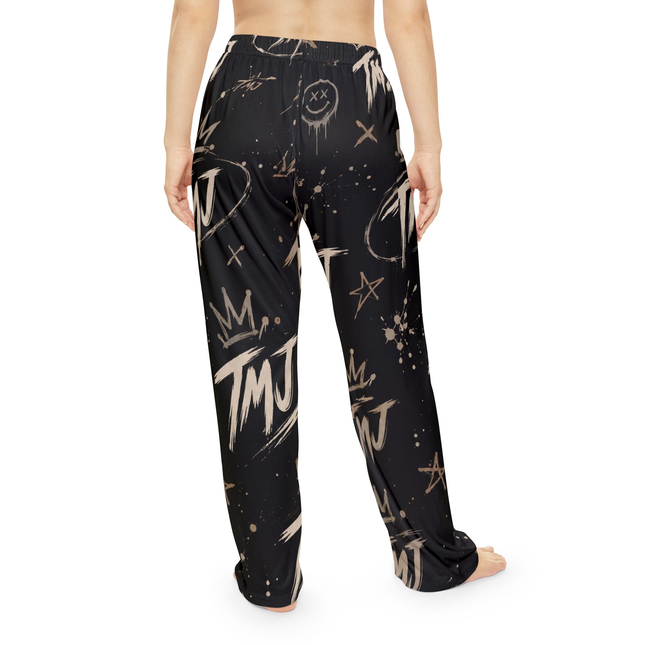 PENGU TMJ Pajama Pants — Women's Relaxed Sleepwear with Crown & Graffiti Print