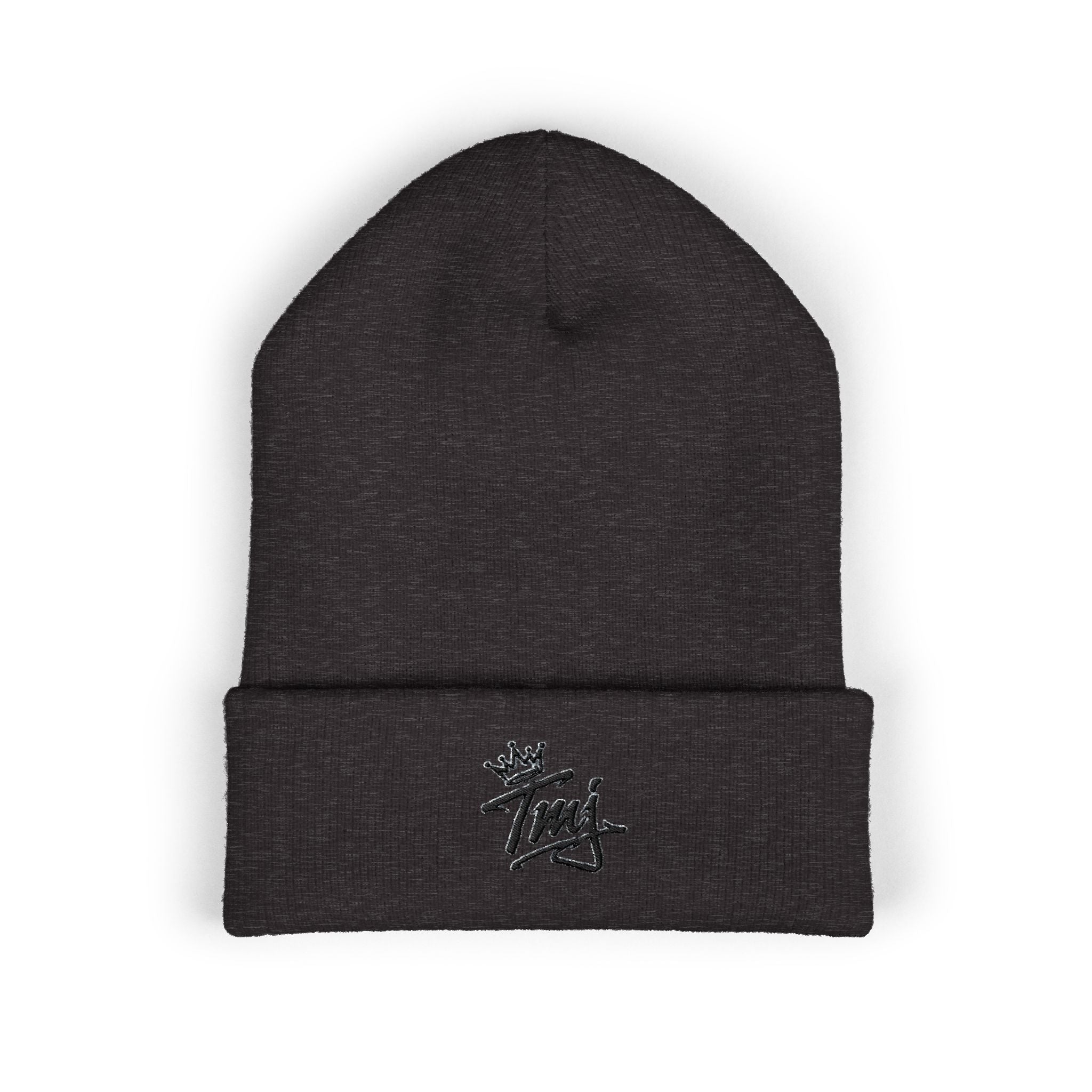Embroidered TMJ Crown Beanie — Classic Cuffed Knit Hat