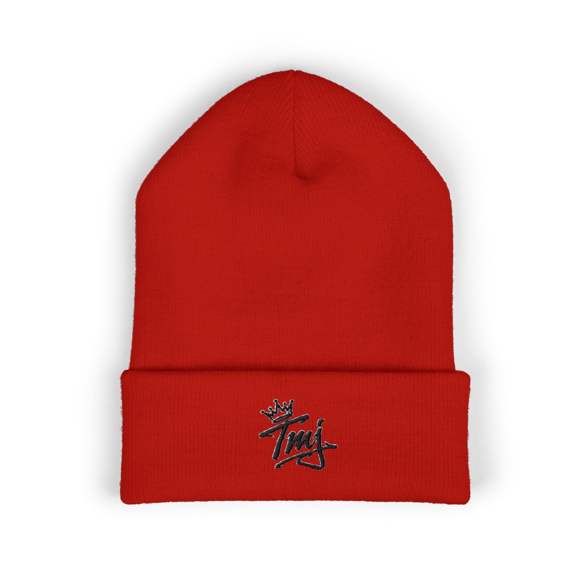 Embroidered TMJ Crown Beanie — Classic Cuffed Knit Hat
