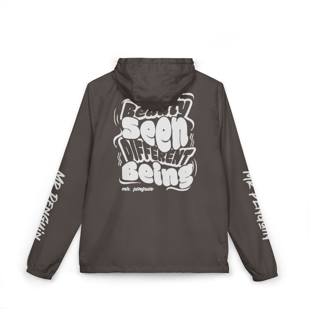 PENGU Windbreaker Jacket — 'Beauty Seen Different Being' Graphic Hooded Windbreaker