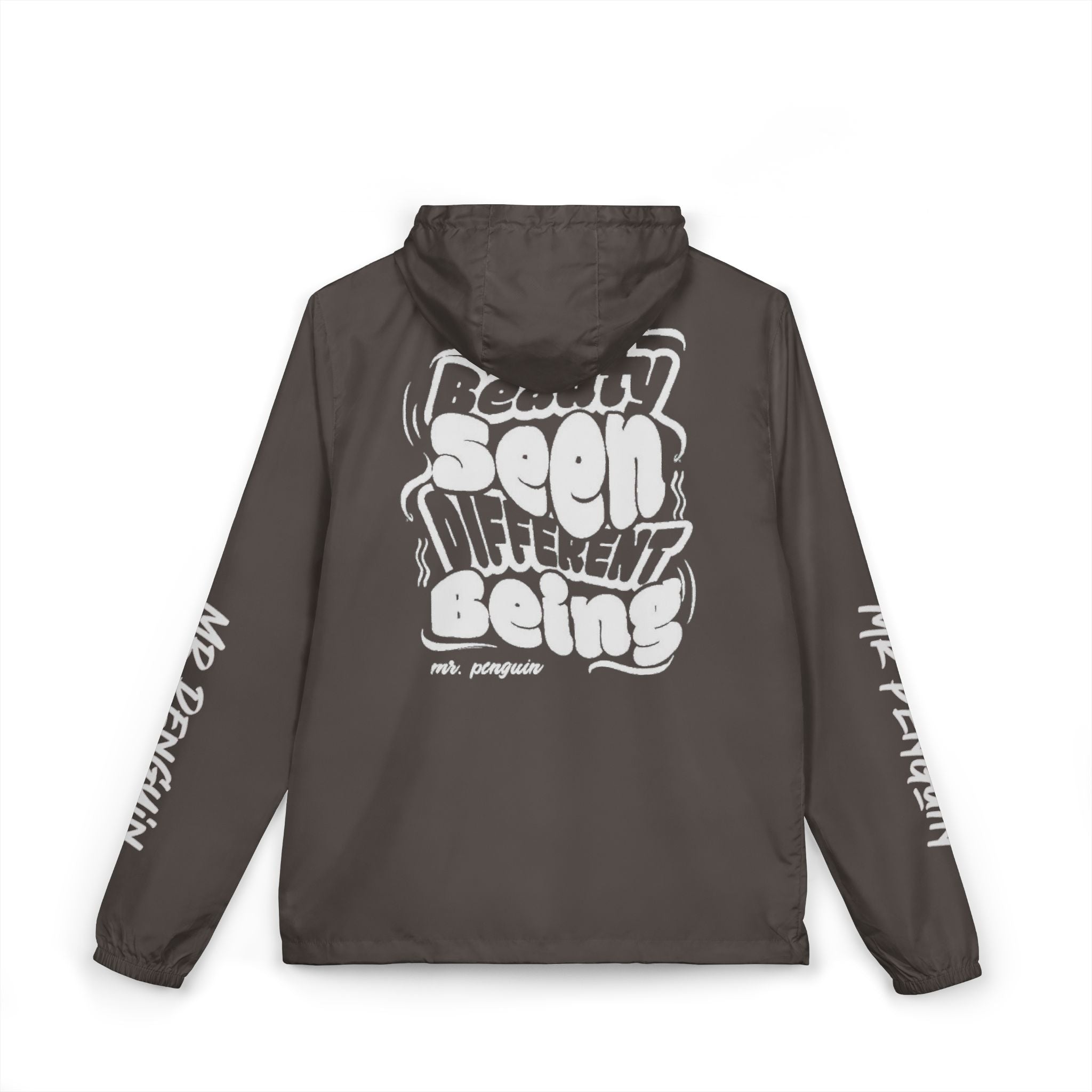 PENGU Windbreaker Jacket — 'Beauty Seen Different Being' Graphic Hooded Windbreaker