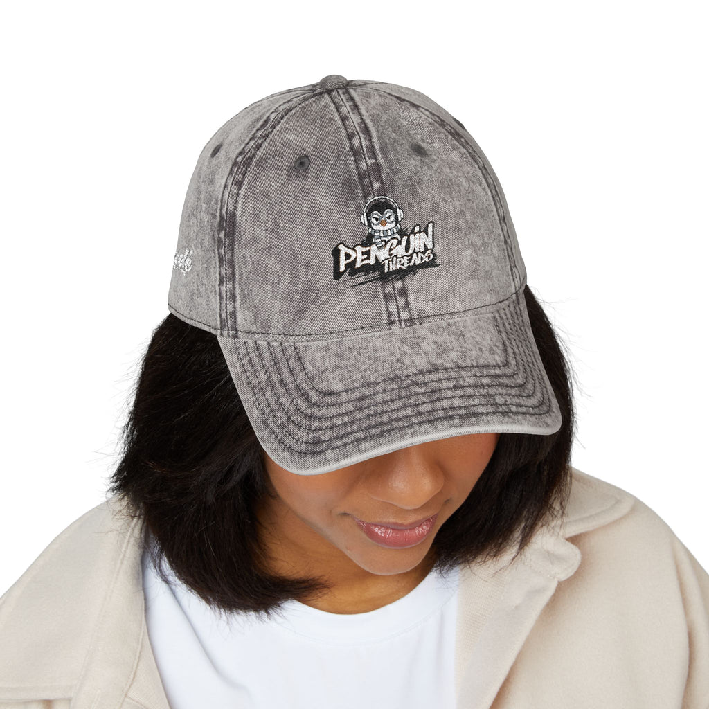 PENGU Vintage Embroidered Baseball Cap — 'Penguin Threads' Logo