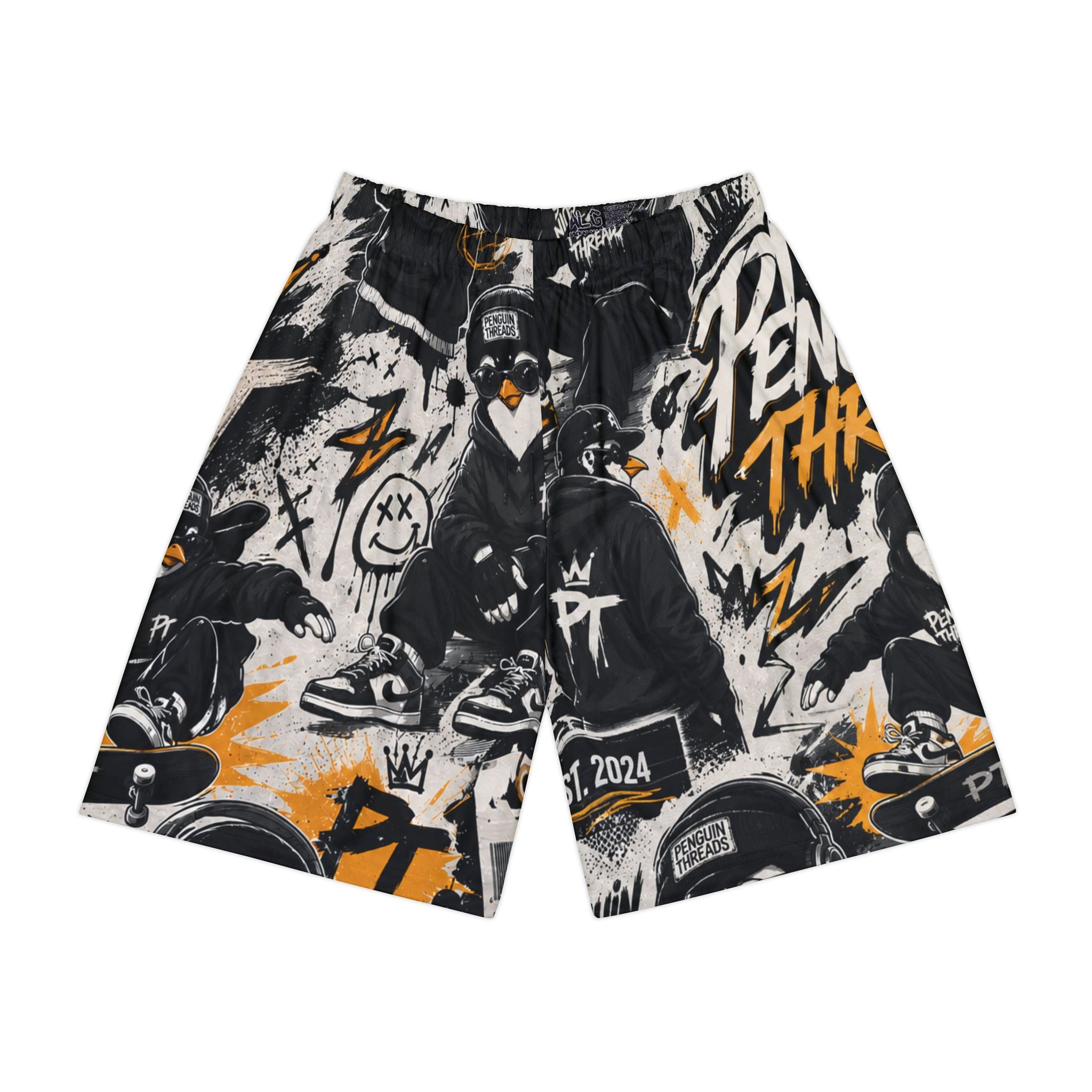 PENGU Graffiti Men's Sports Shorts — Urban Streetwear AOP (Penguin Threads)