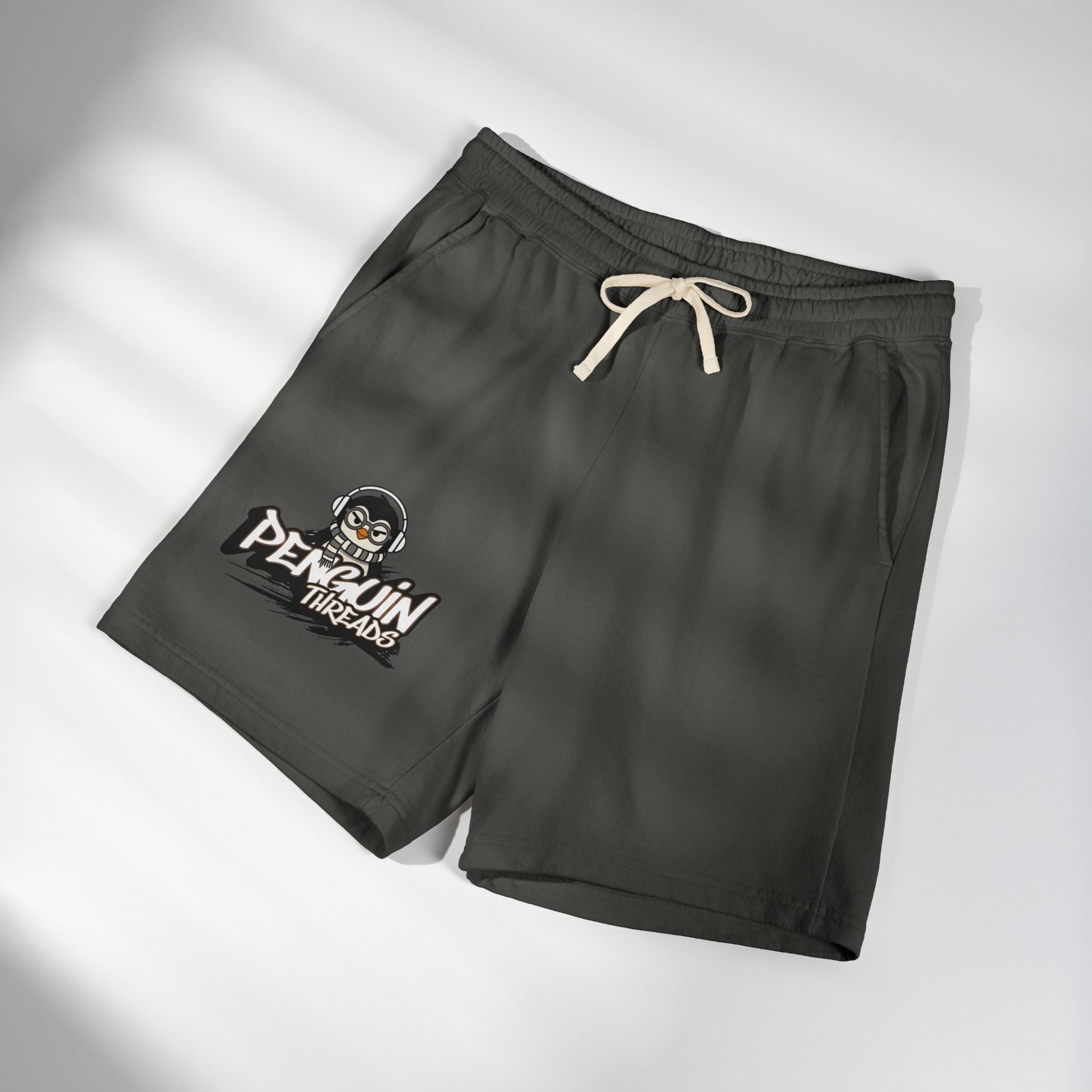 PENGU Penguin Threads Fleece Sweat Shorts – Casual Garment-Dyed Lounge Shorts with Logo