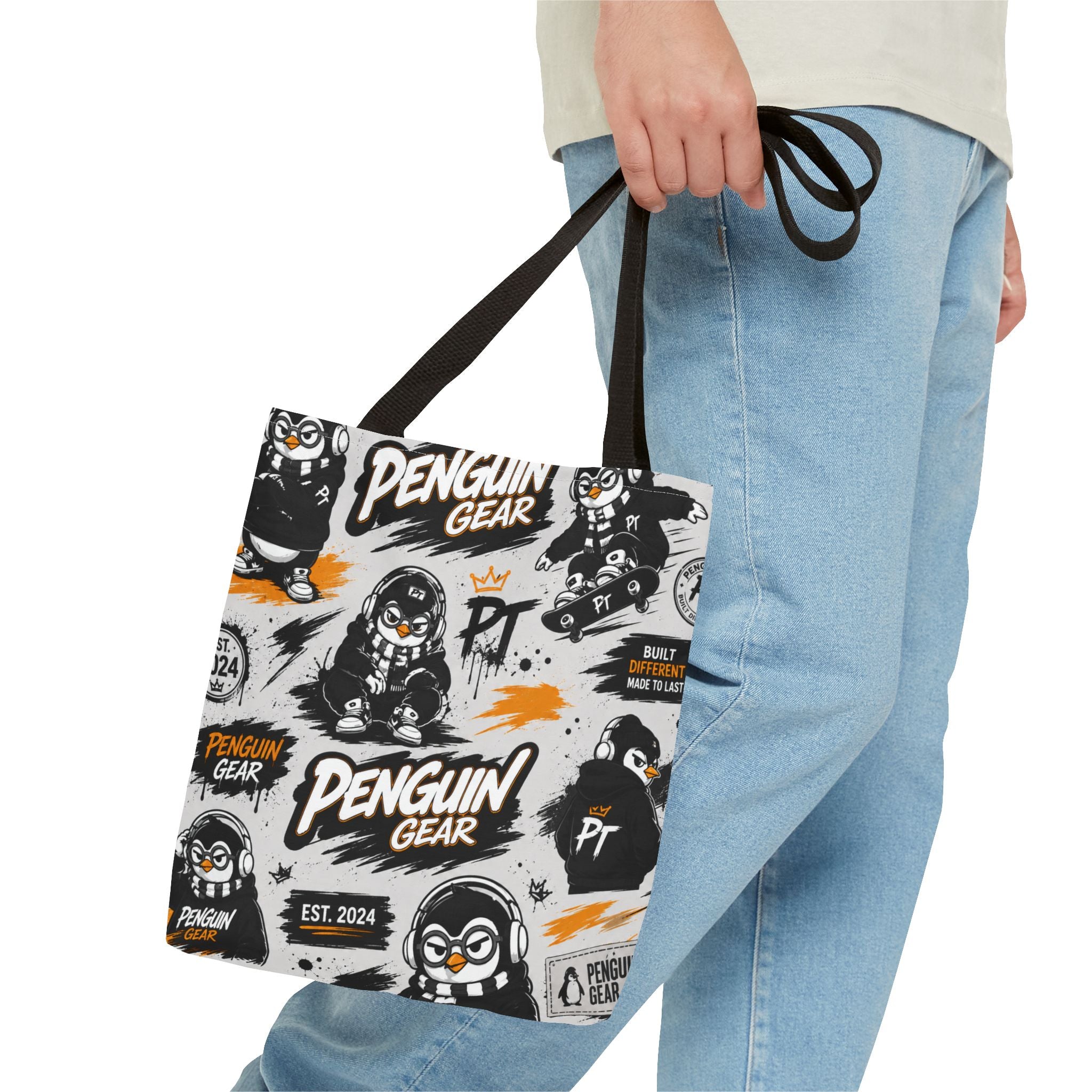 PENGU Penguin Gear Graphic Tote Bag — All-Over-Print Streetwear Tote