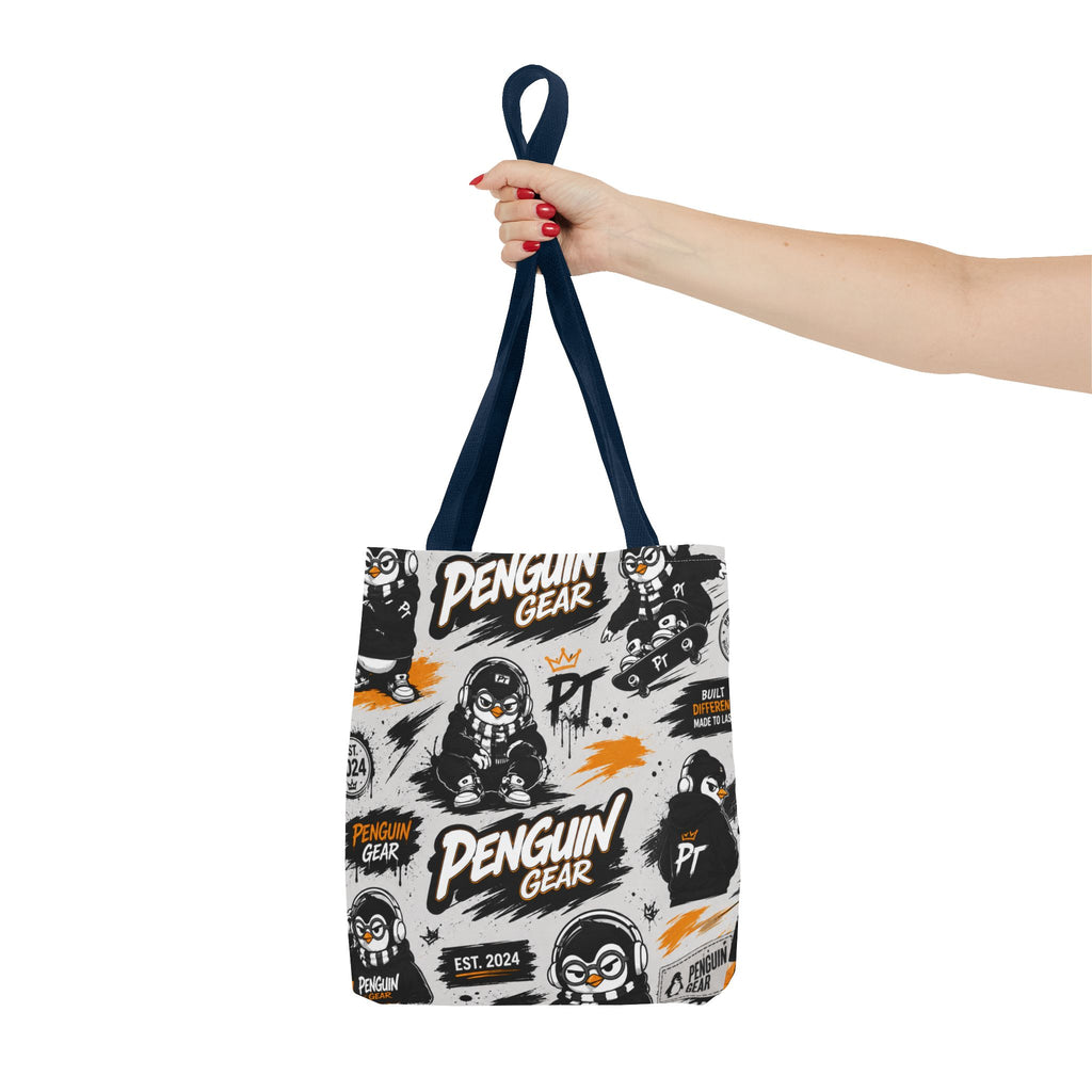 PENGU Penguin Gear Graphic Tote Bag — All-Over-Print Streetwear Tote