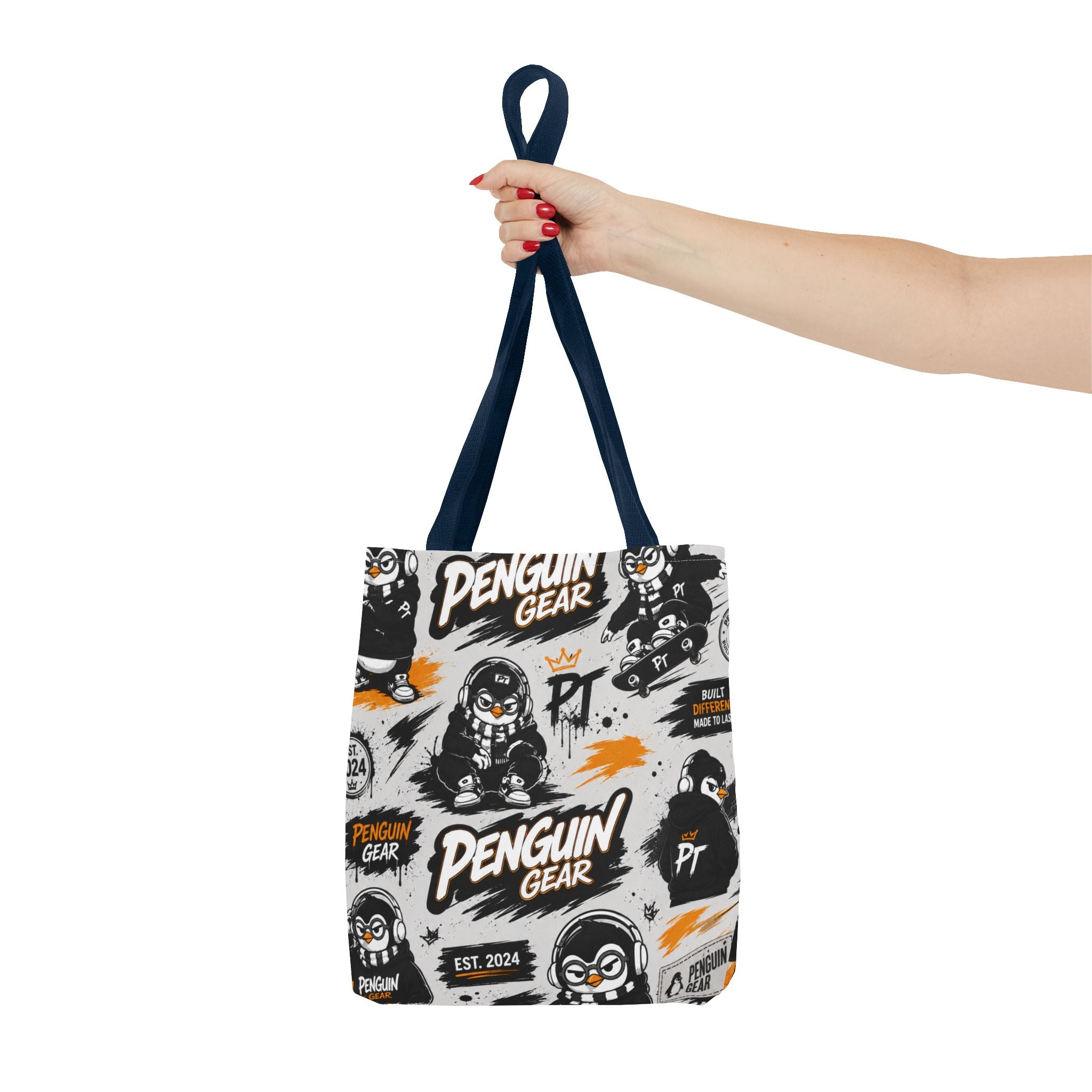 PENGU Penguin Gear Graphic Tote Bag — All-Over-Print Streetwear Tote
