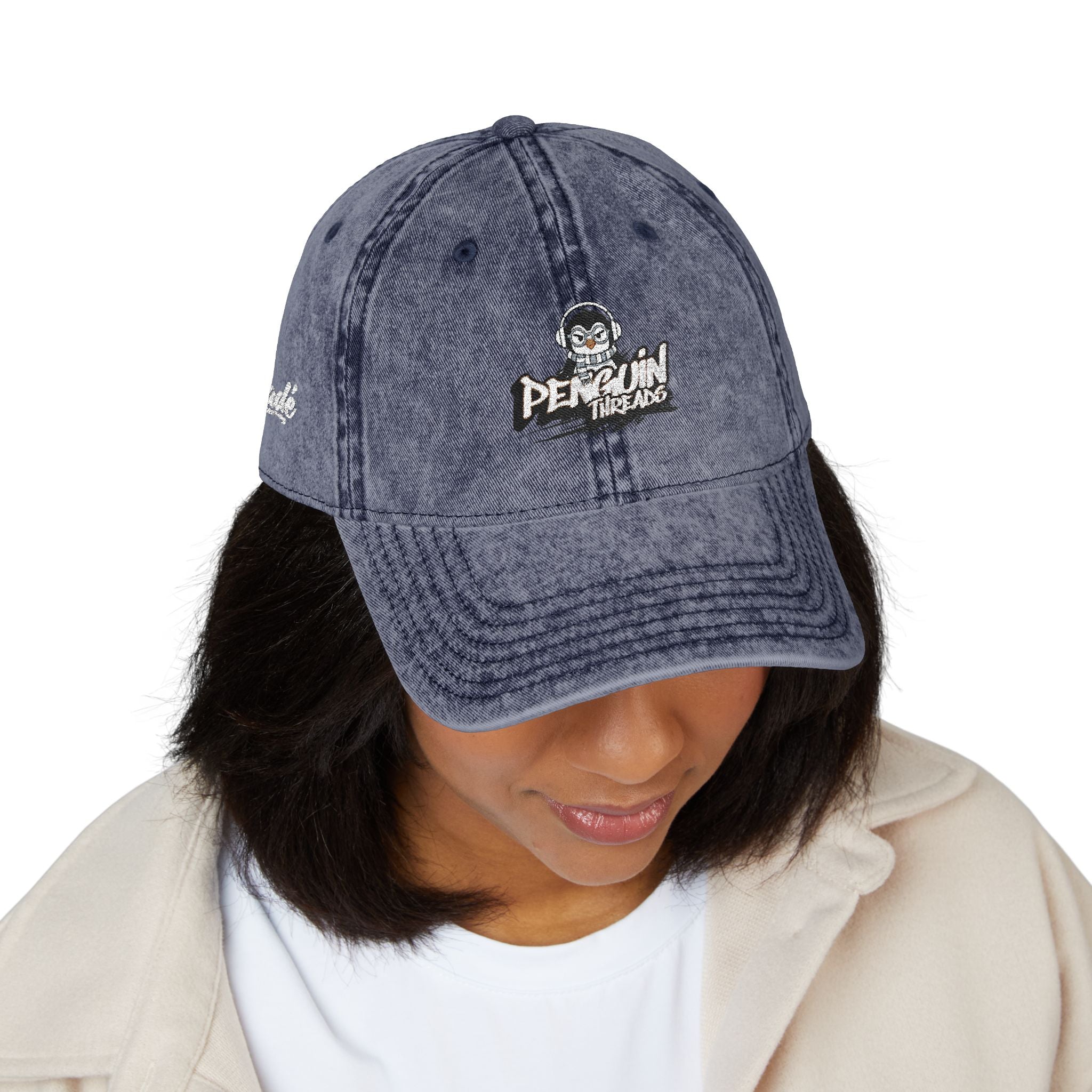 PENGU Vintage Embroidered Baseball Cap — 'Penguin Threads' Logo