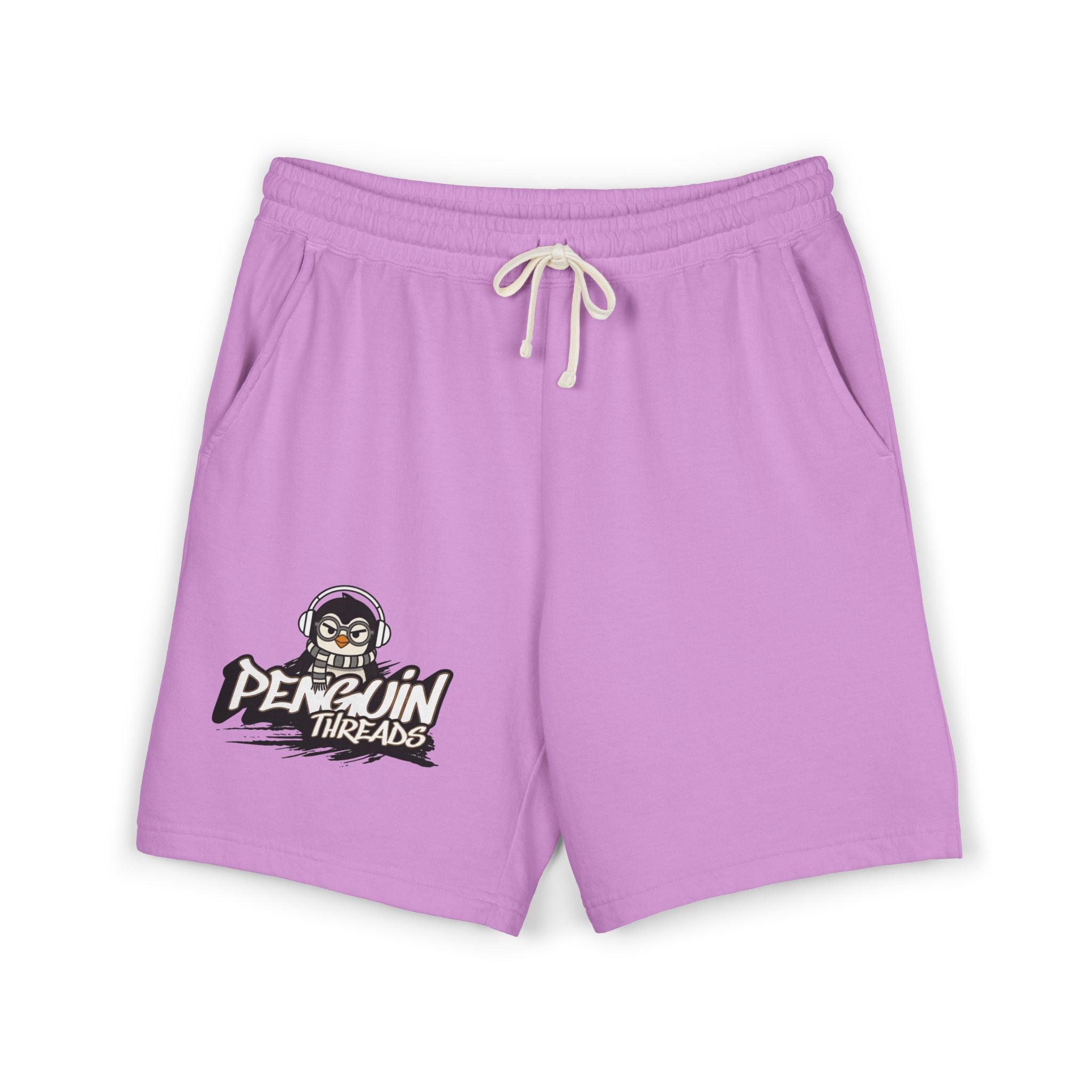 PENGU Penguin Threads Fleece Sweat Shorts – Casual Garment-Dyed Lounge Shorts with Logo