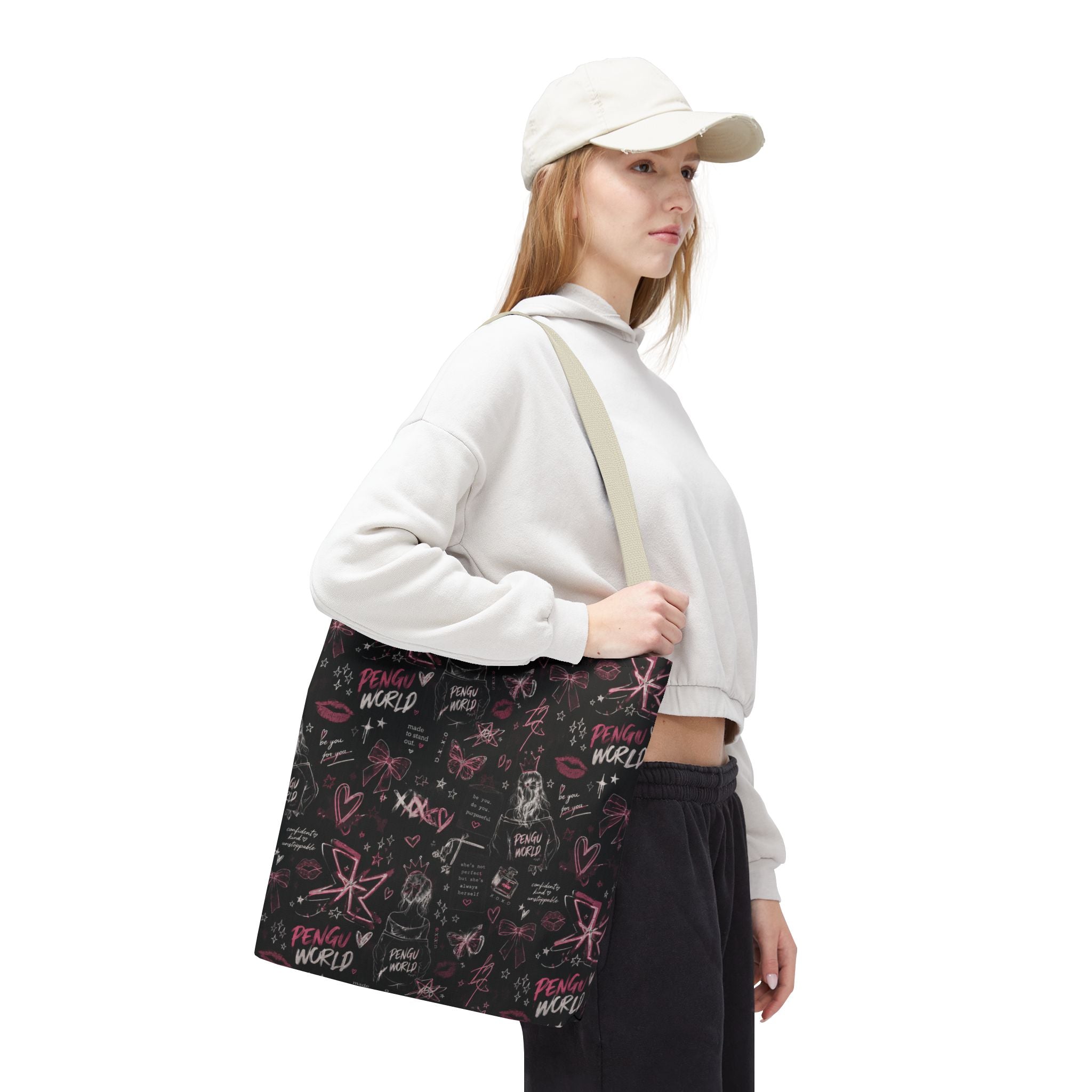 PENGU Edgy Black & Pink Tote Bag