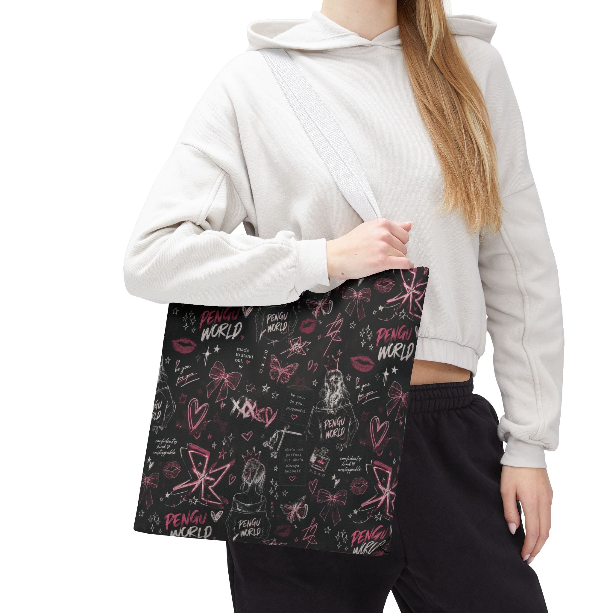 PENGU Edgy Black & Pink Tote Bag