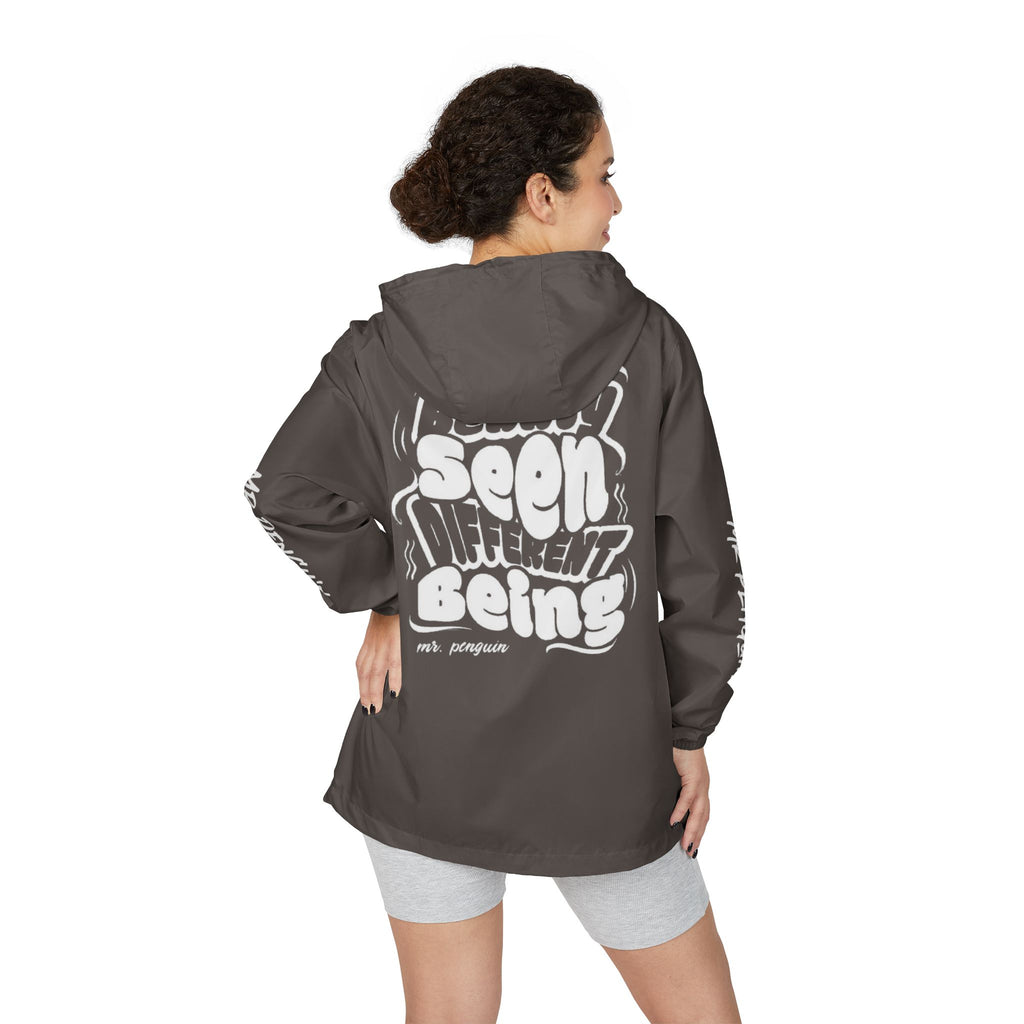 PENGU Windbreaker Jacket — 'Beauty Seen Different Being' Graphic Hooded Windbreaker