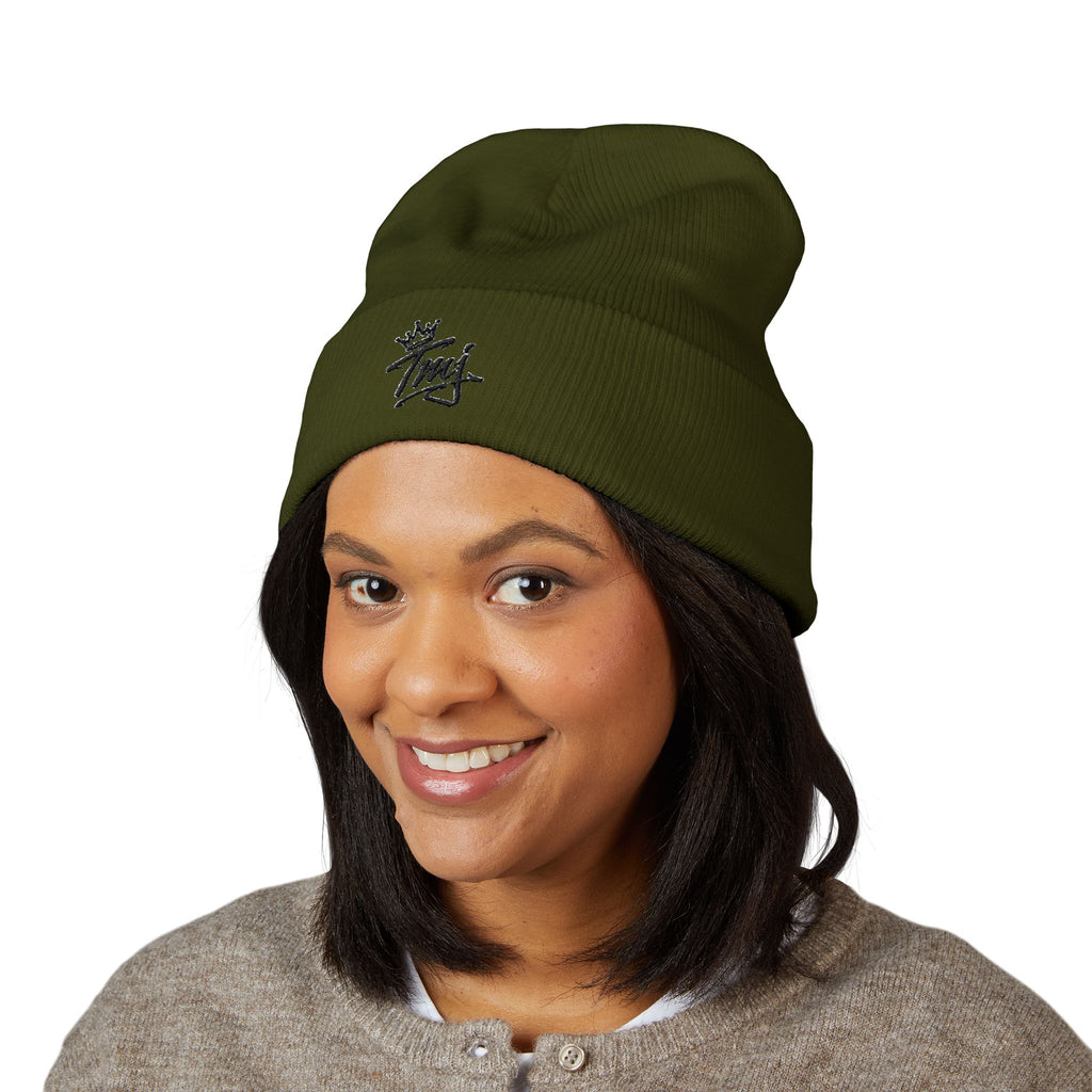 Embroidered TMJ Crown Beanie — Classic Cuffed Knit Hat