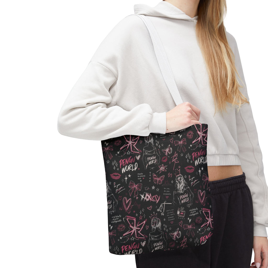 PENGU Edgy Black & Pink Tote Bag