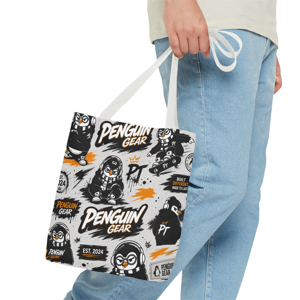 PENGU Penguin Gear Graphic Tote Bag — All-Over-Print Streetwear Tote