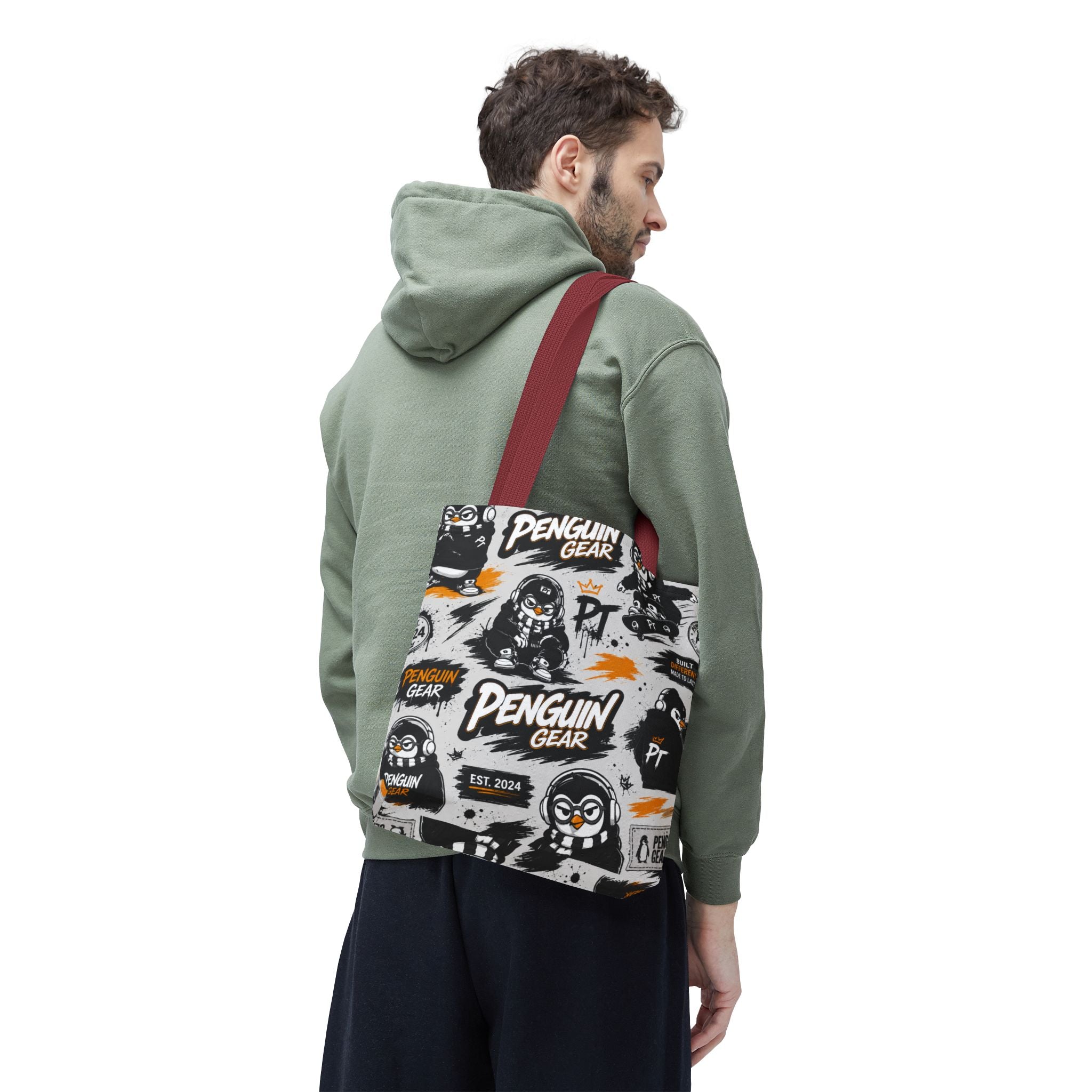 PENGU Penguin Gear Graphic Tote Bag — All-Over-Print Streetwear Tote