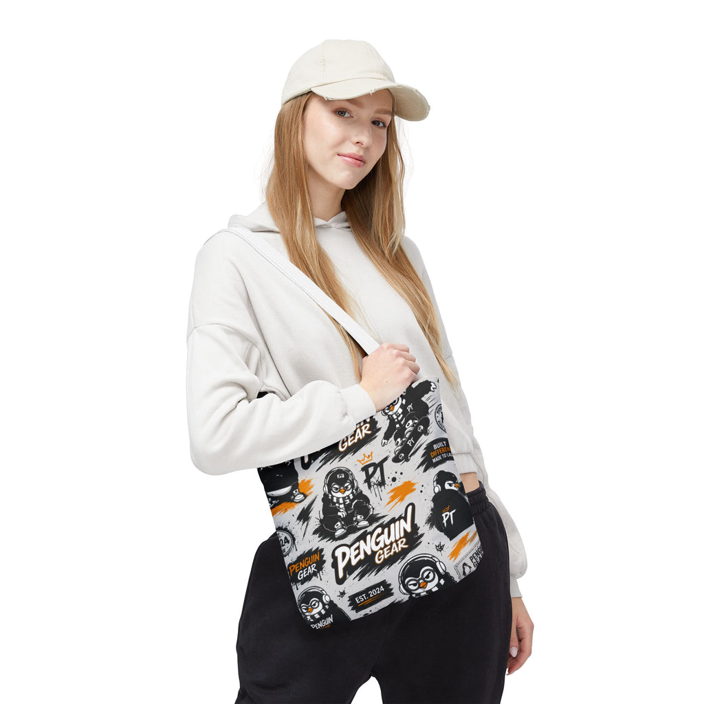 PENGU Penguin Gear Graphic Tote Bag — All-Over-Print Streetwear Tote