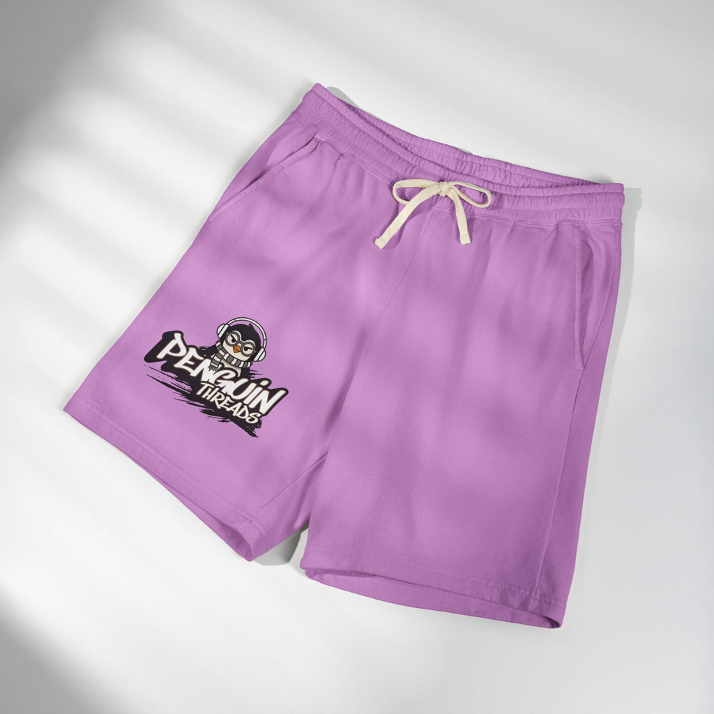PENGU Penguin Threads Fleece Sweat Shorts – Casual Garment-Dyed Lounge Shorts with Logo