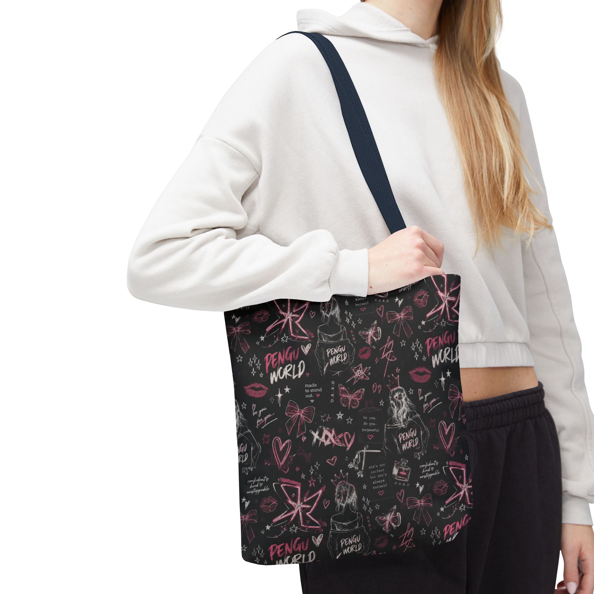 PENGU Edgy Black & Pink Tote Bag