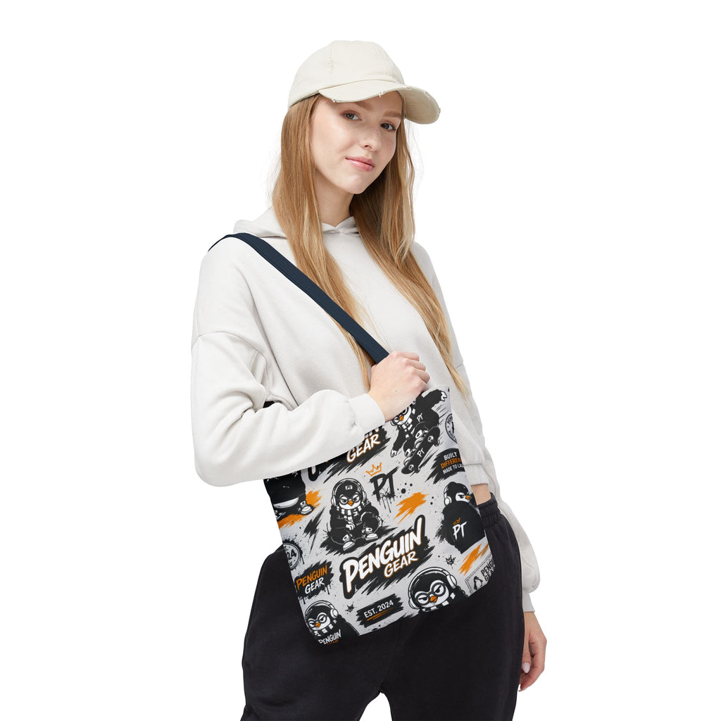 PENGU Penguin Gear Graphic Tote Bag — All-Over-Print Streetwear Tote