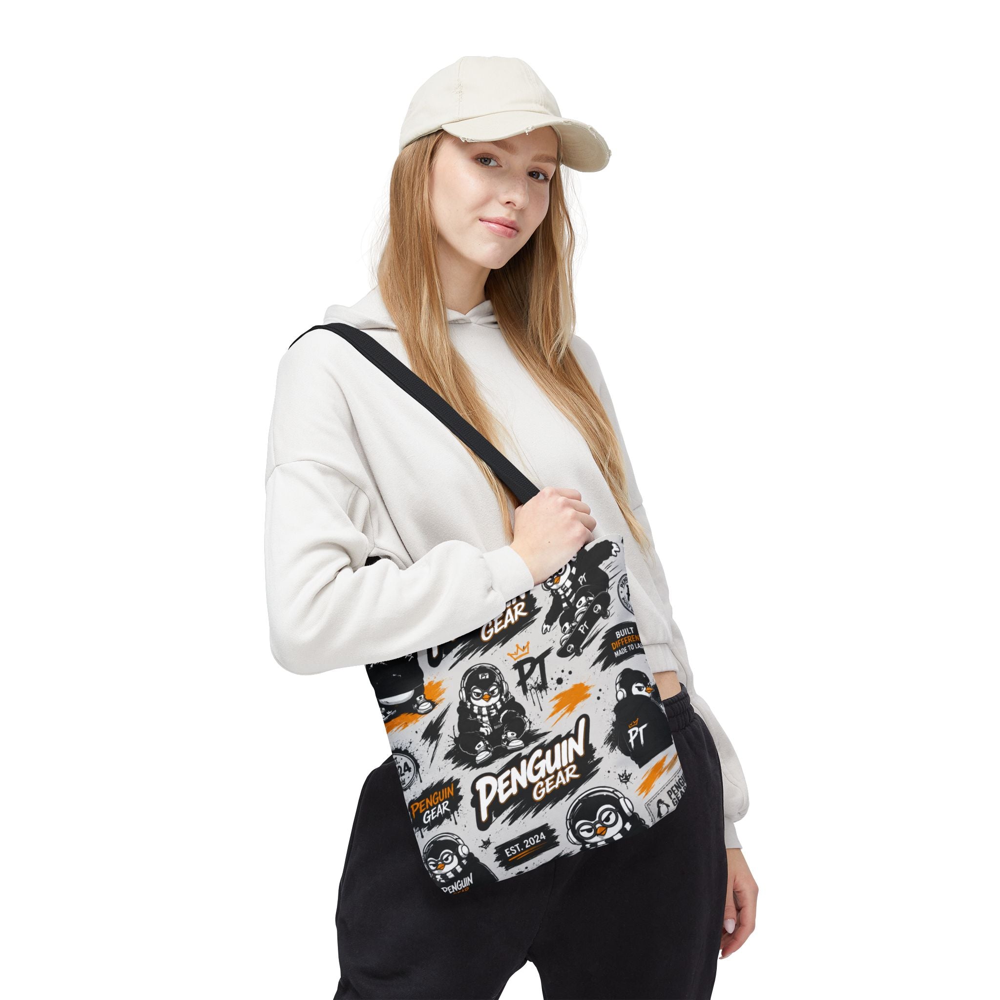 PENGU Penguin Gear Graphic Tote Bag — All-Over-Print Streetwear Tote