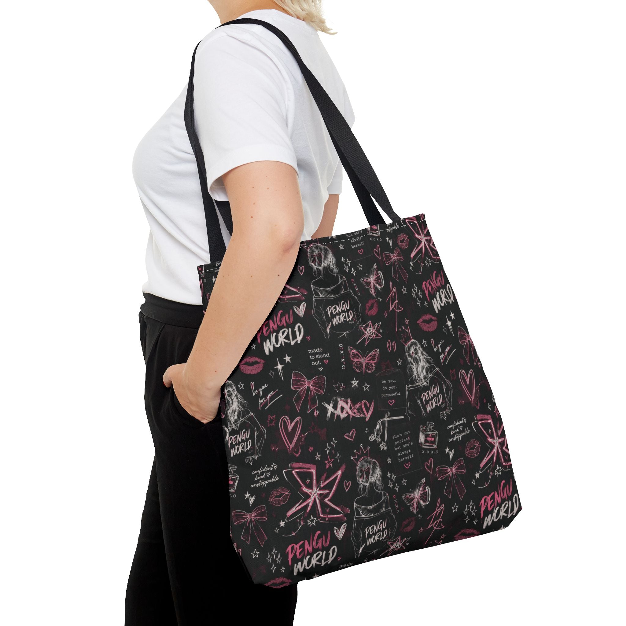 PENGU Edgy Black & Pink Tote Bag