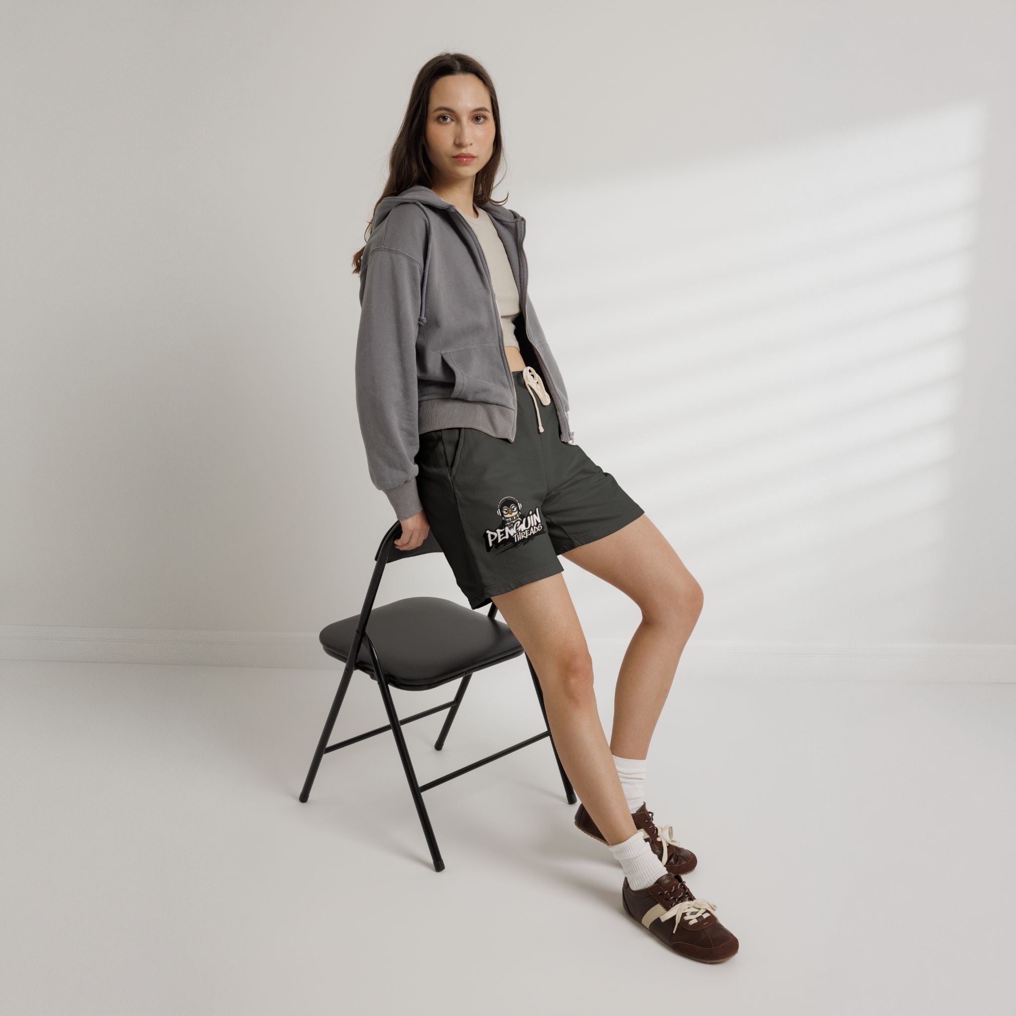 PENGU Penguin Threads Fleece Sweat Shorts – Casual Garment-Dyed Lounge Shorts with Logo