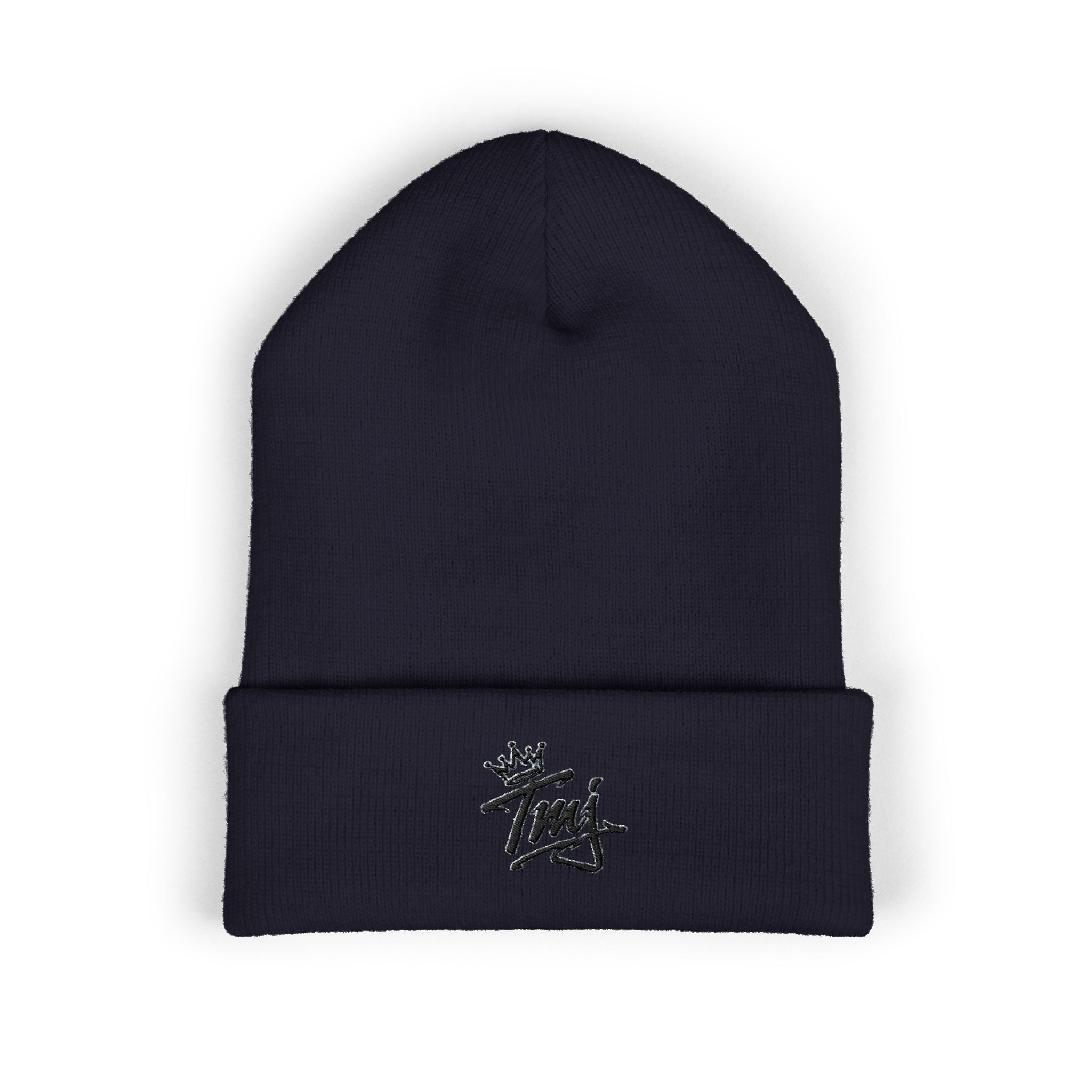 Embroidered TMJ Crown Beanie — Classic Cuffed Knit Hat