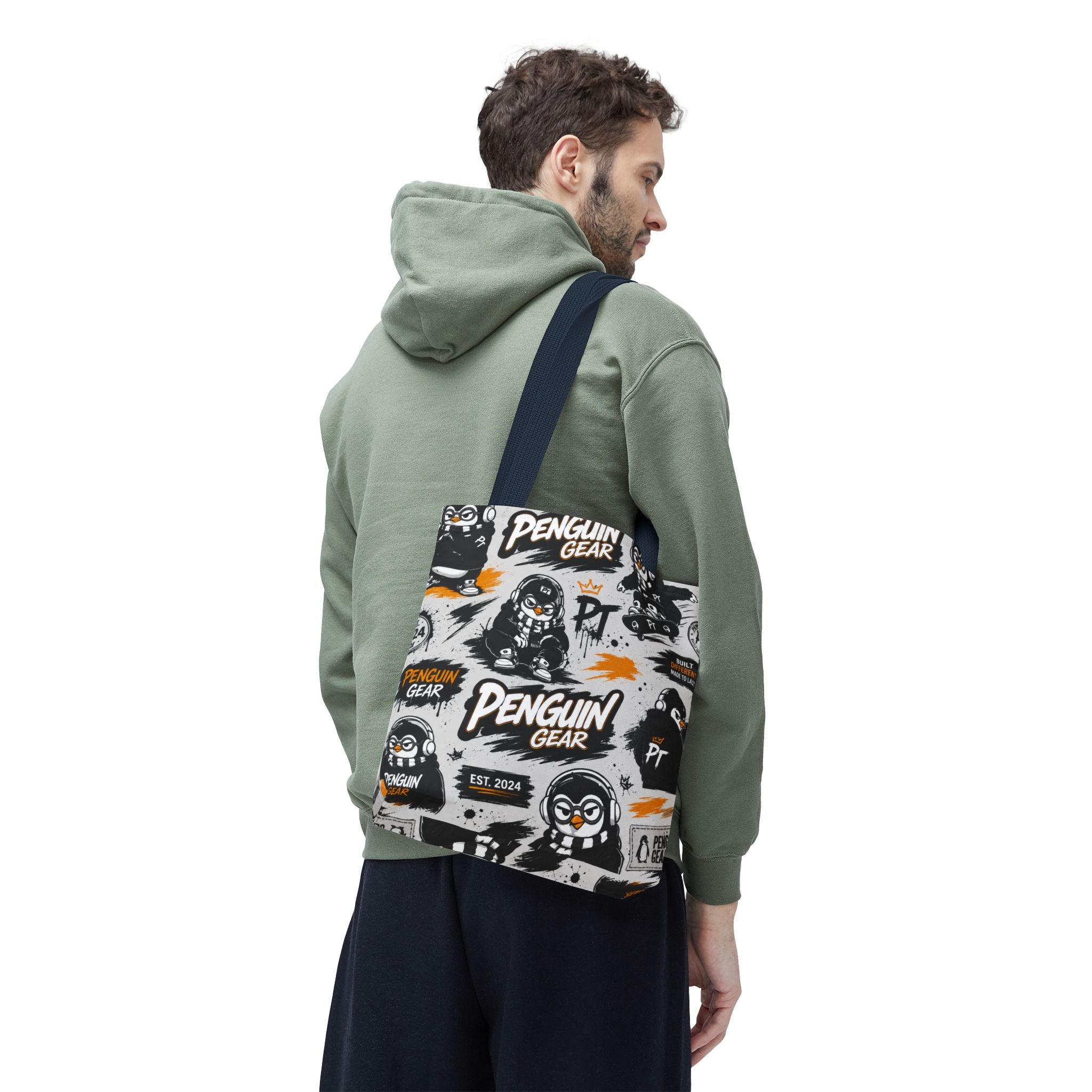 PENGU Penguin Gear Graphic Tote Bag — All-Over-Print Streetwear Tote