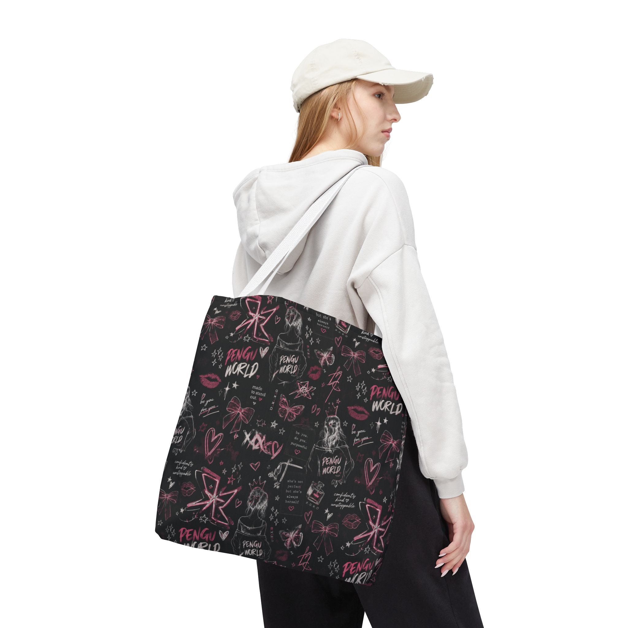 PENGU Edgy Black & Pink Tote Bag