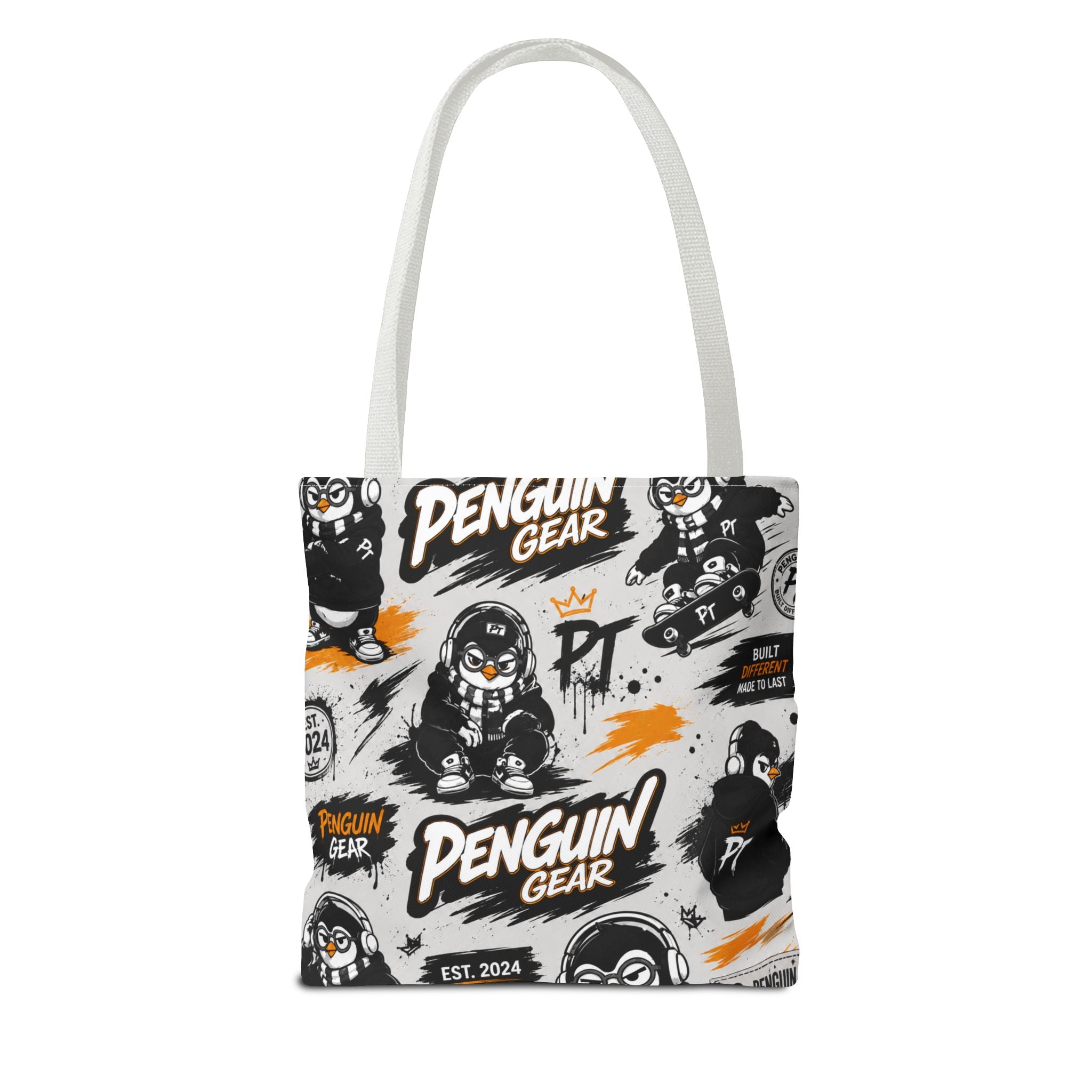 PENGU Penguin Gear Graphic Tote Bag — All-Over-Print Streetwear Tote