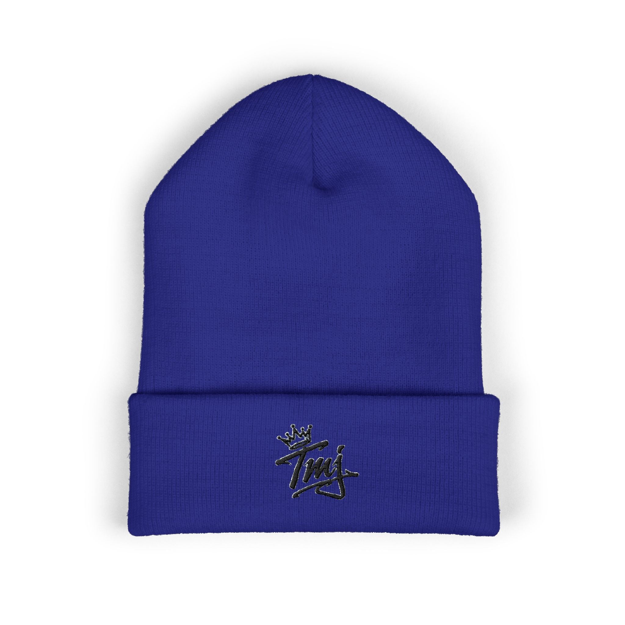 Embroidered TMJ Crown Beanie — Classic Cuffed Knit Hat