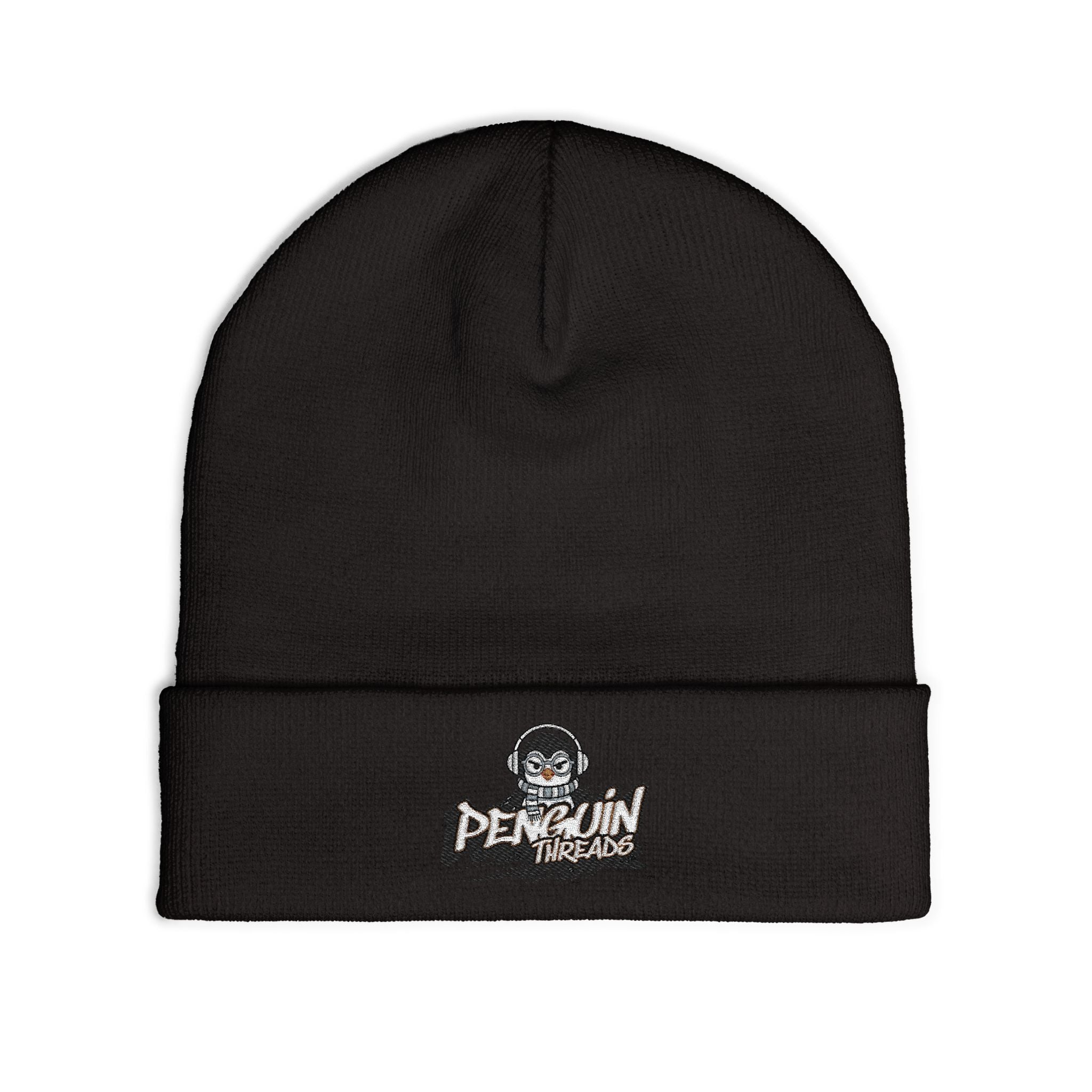 Embroidered PENGU Beanie - 'Penguin Threads' Knit Winter Hat