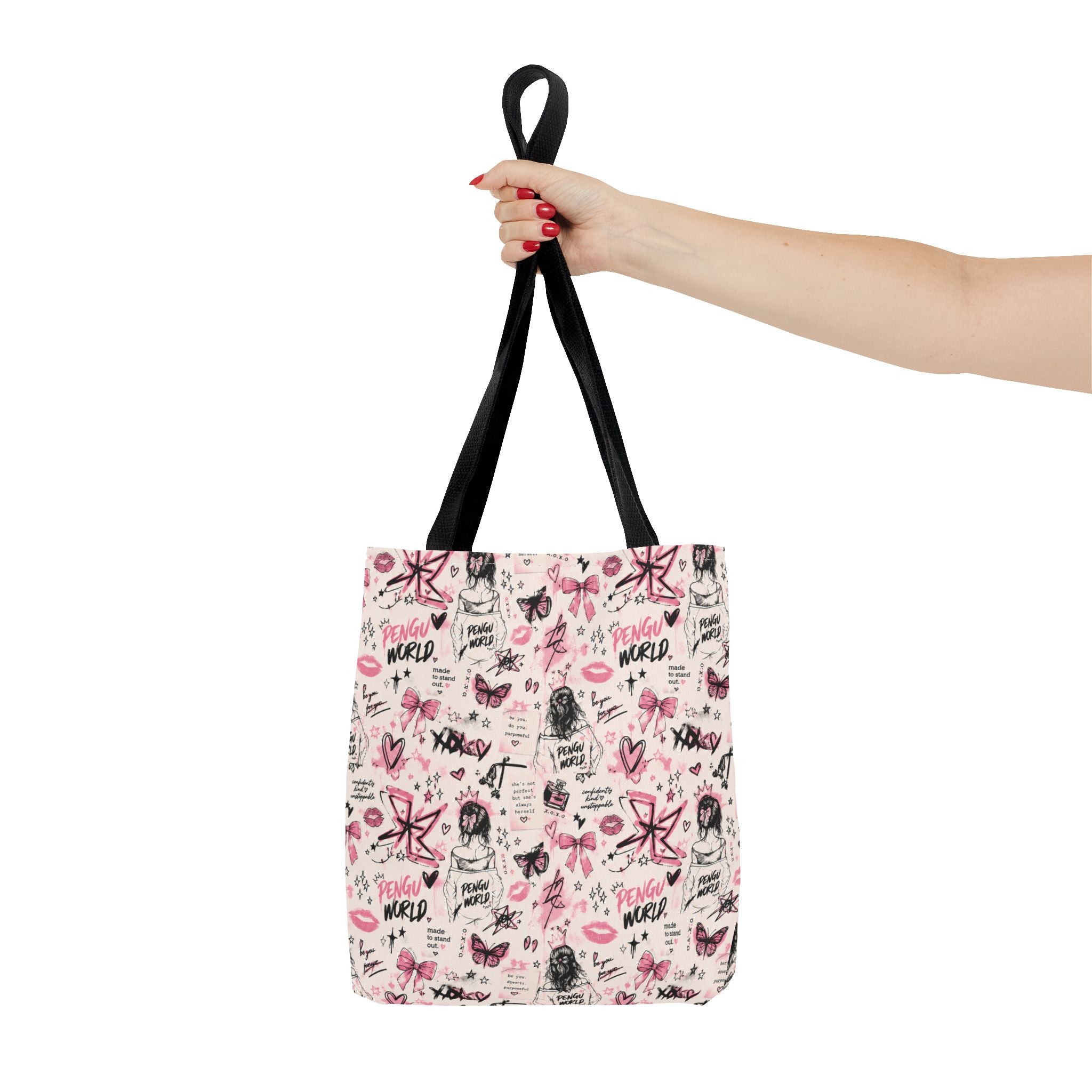 PENGU Pink Tote Bag — Feminine Doodle Print All-Over-Print Tote