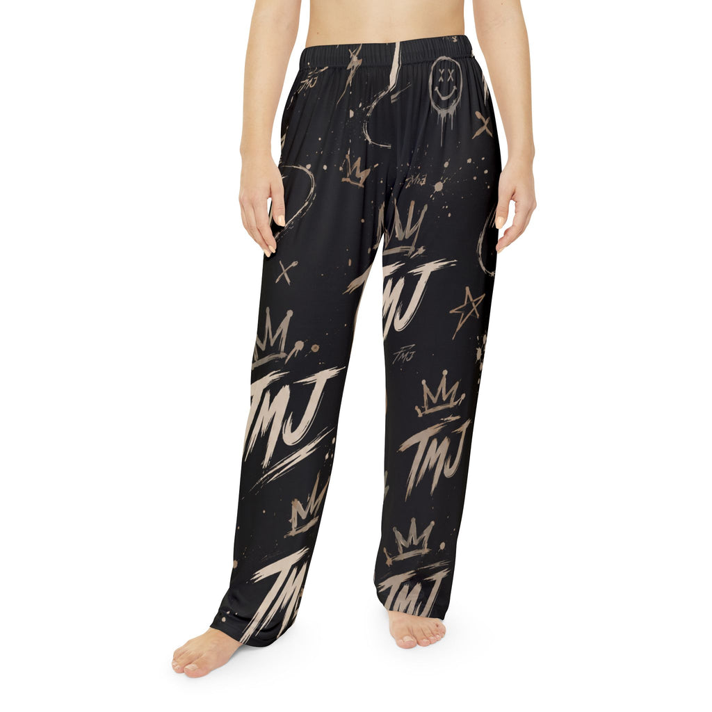 PENGU TMJ Pajama Pants — Women's Relaxed Sleepwear with Crown & Graffiti Print