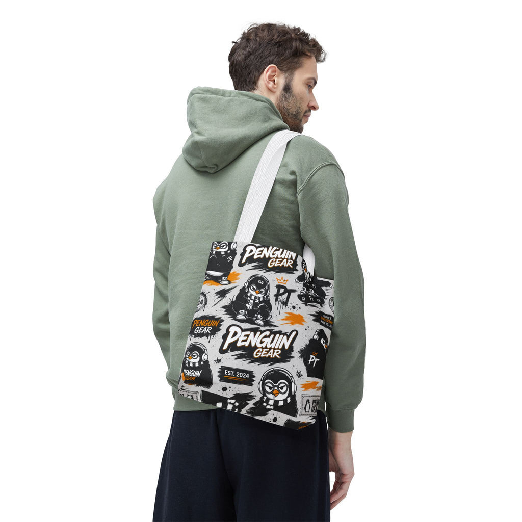 PENGU Penguin Gear Graphic Tote Bag — All-Over-Print Streetwear Tote