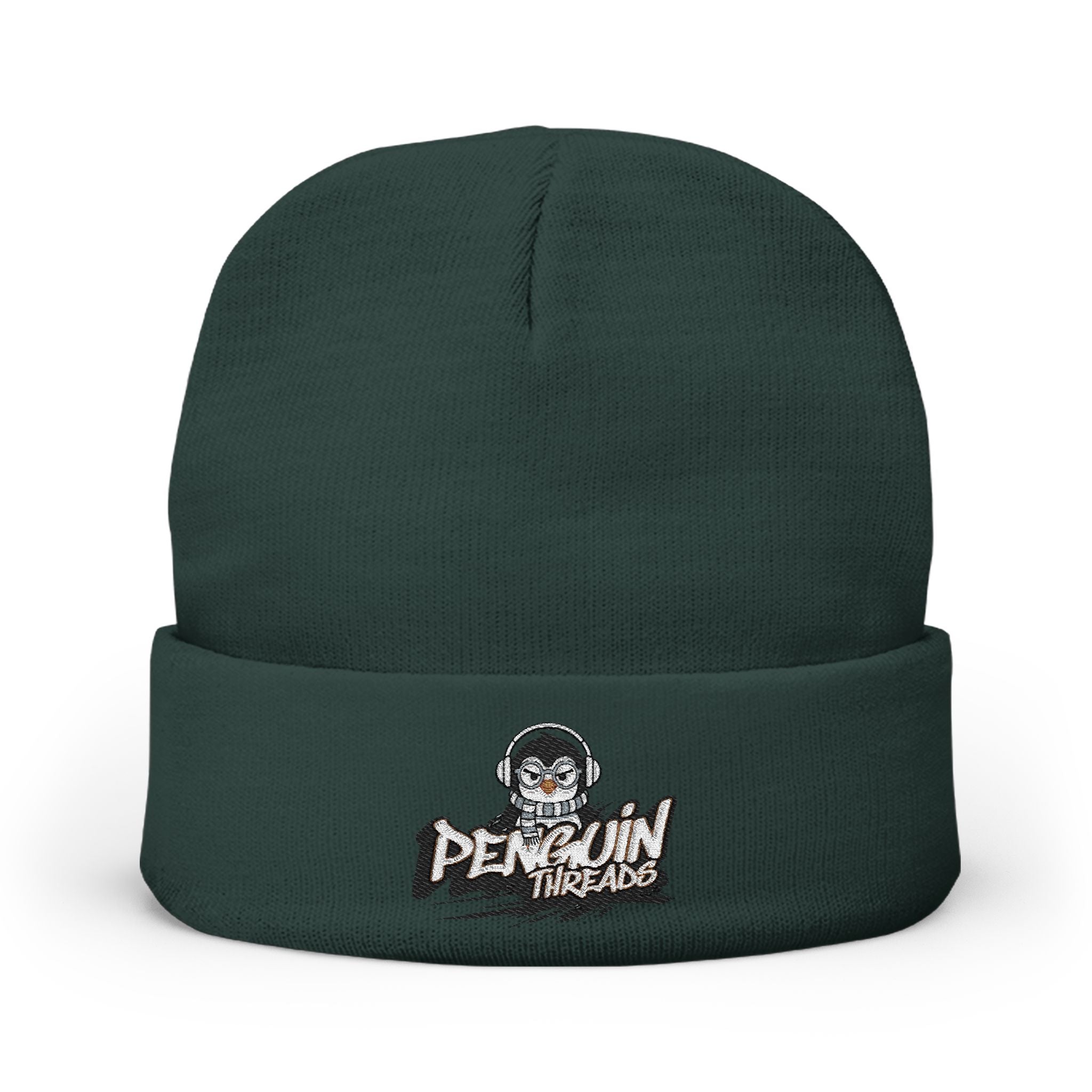 Embroidered PENGU Beanie - 'Penguin Threads' Knit Winter Hat
