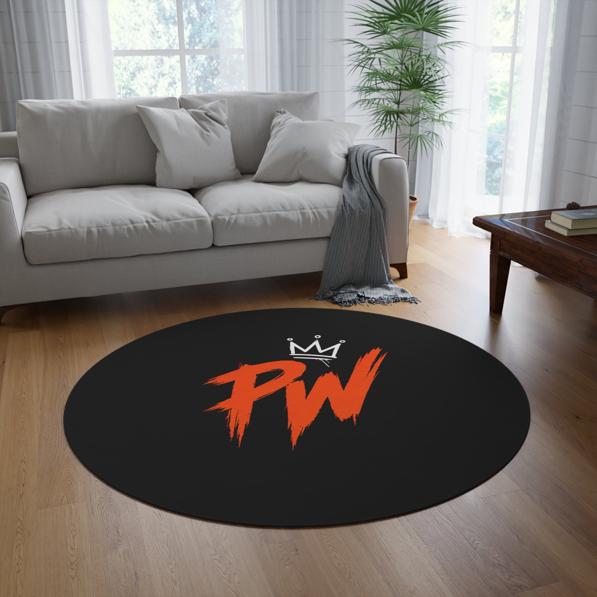 PENGU WORLD Round Rug — Black Logo Accent Rug
