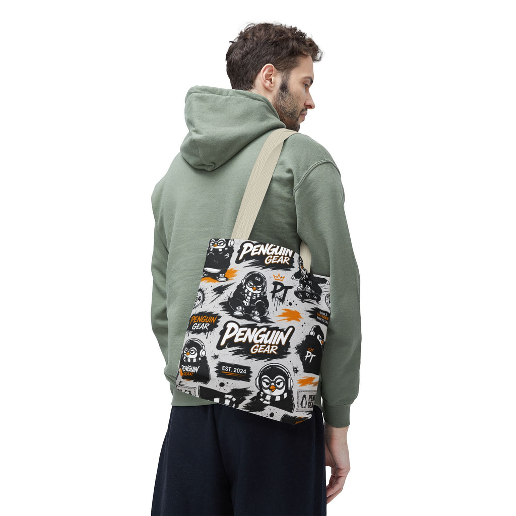 PENGU Penguin Gear Graphic Tote Bag — All-Over-Print Streetwear Tote