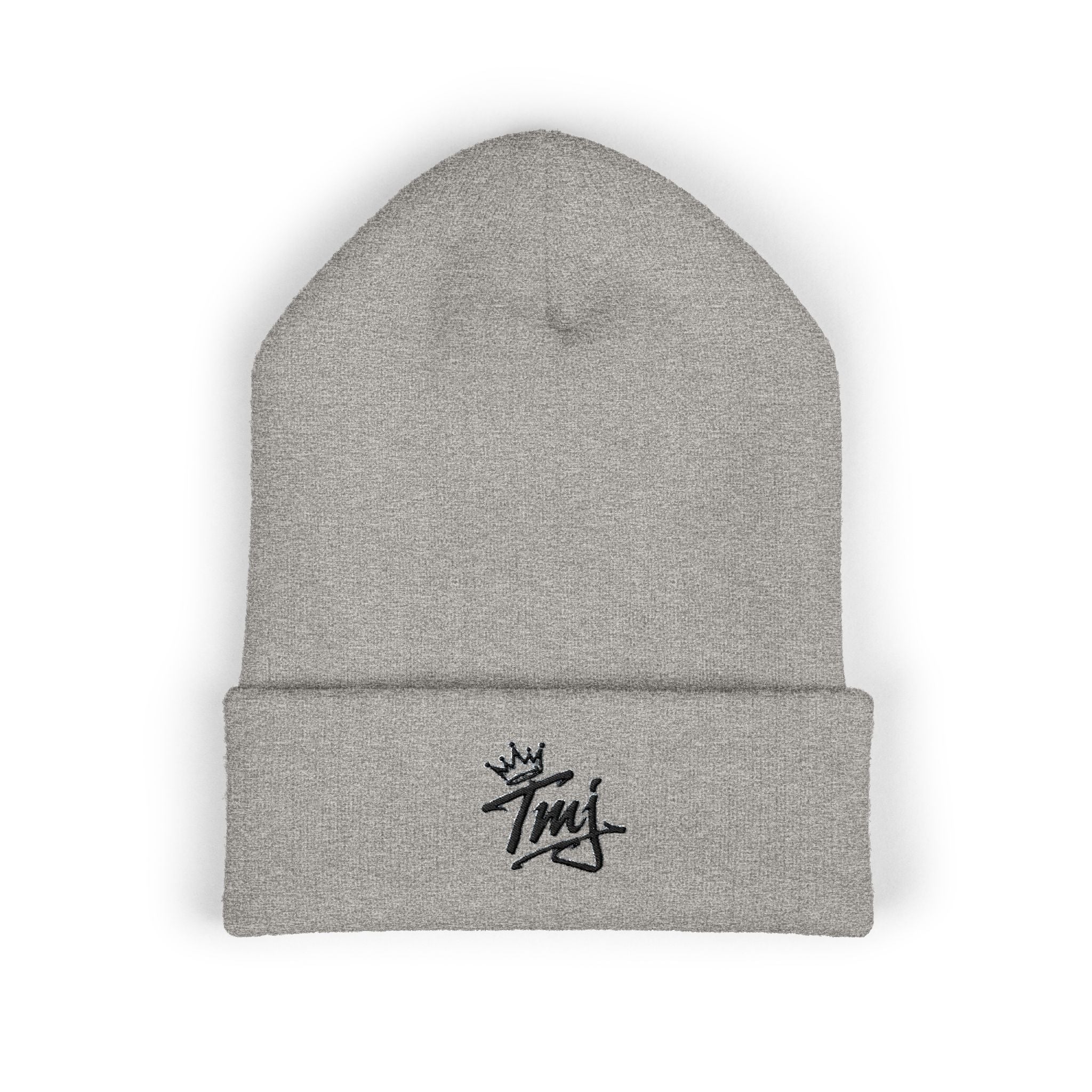 Embroidered TMJ Crown Beanie — Classic Cuffed Knit Hat