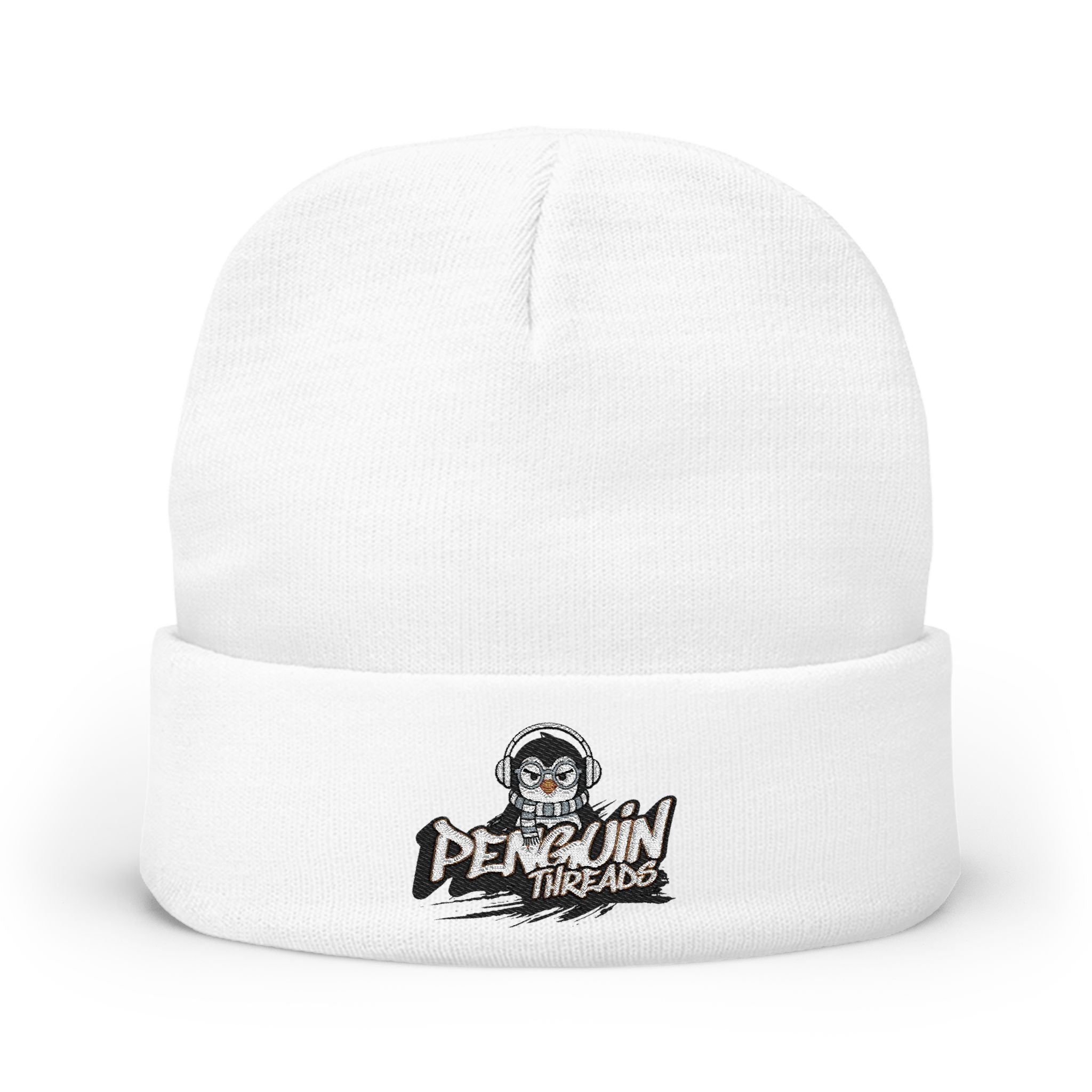 Embroidered PENGU Beanie - 'Penguin Threads' Knit Winter Hat