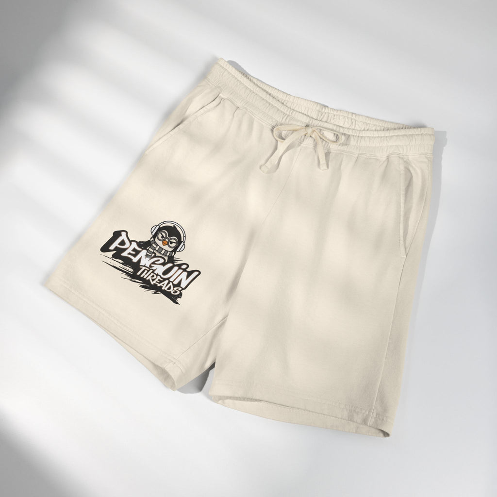 PENGU Penguin Threads Fleece Sweat Shorts – Casual Garment-Dyed Lounge Shorts with Logo