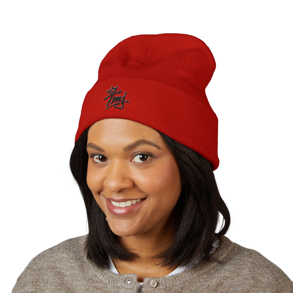Embroidered TMJ Crown Beanie — Classic Cuffed Knit Hat