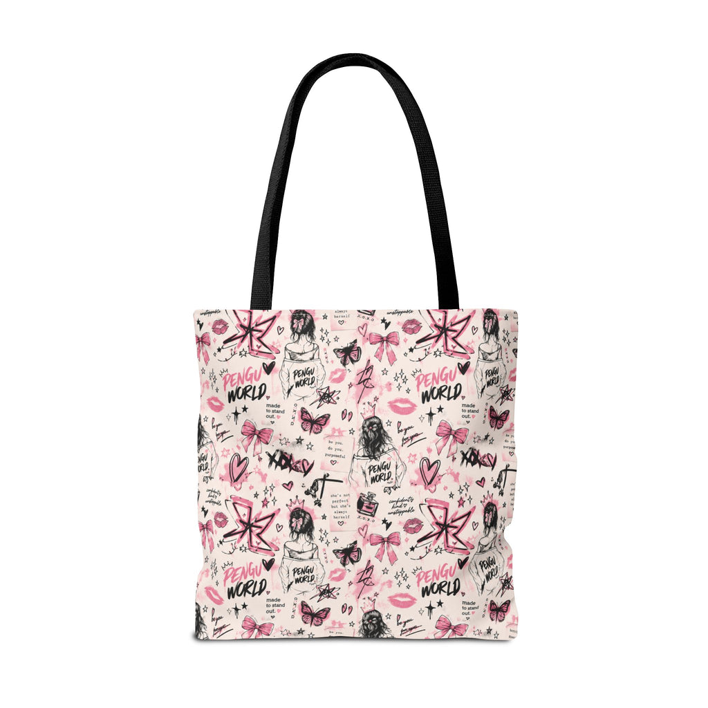 PENGU Pink Tote Bag — Feminine Doodle Print All-Over-Print Tote