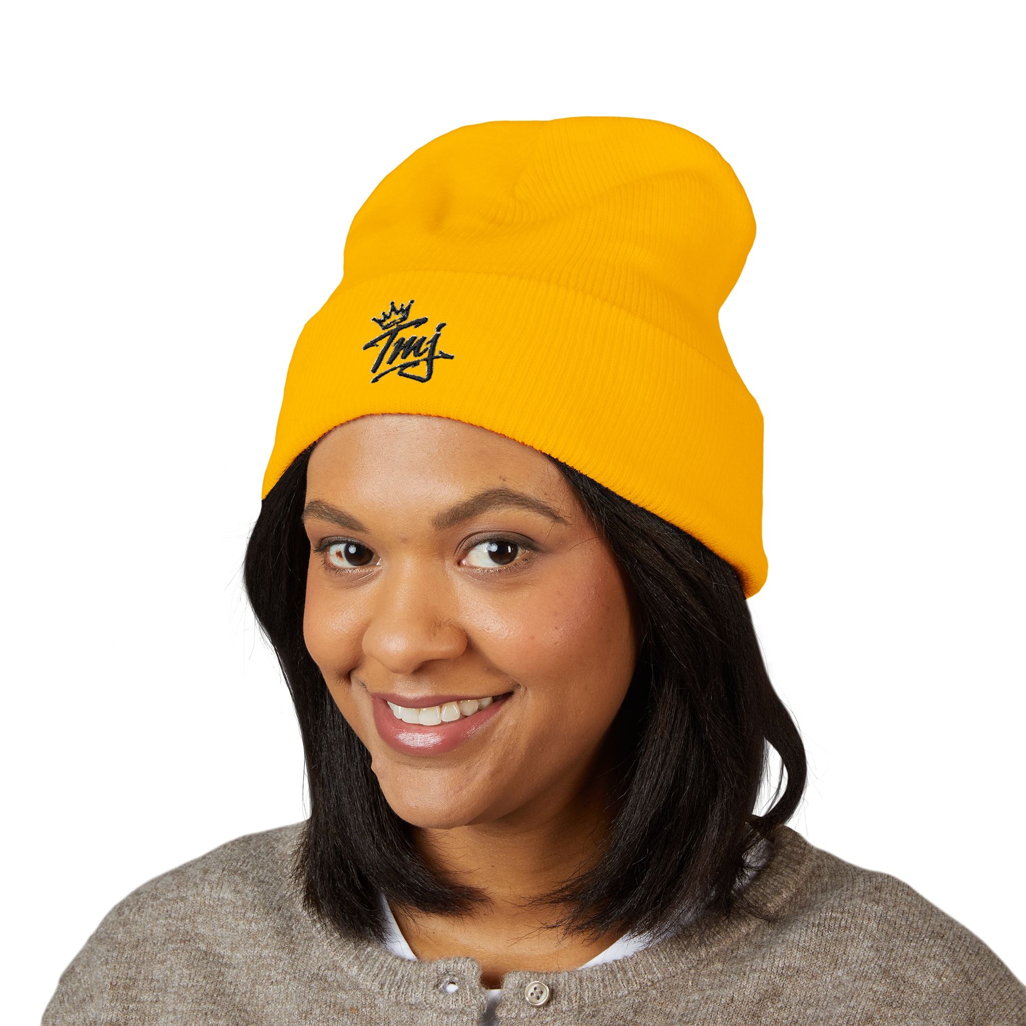 Embroidered TMJ Crown Beanie — Classic Cuffed Knit Hat