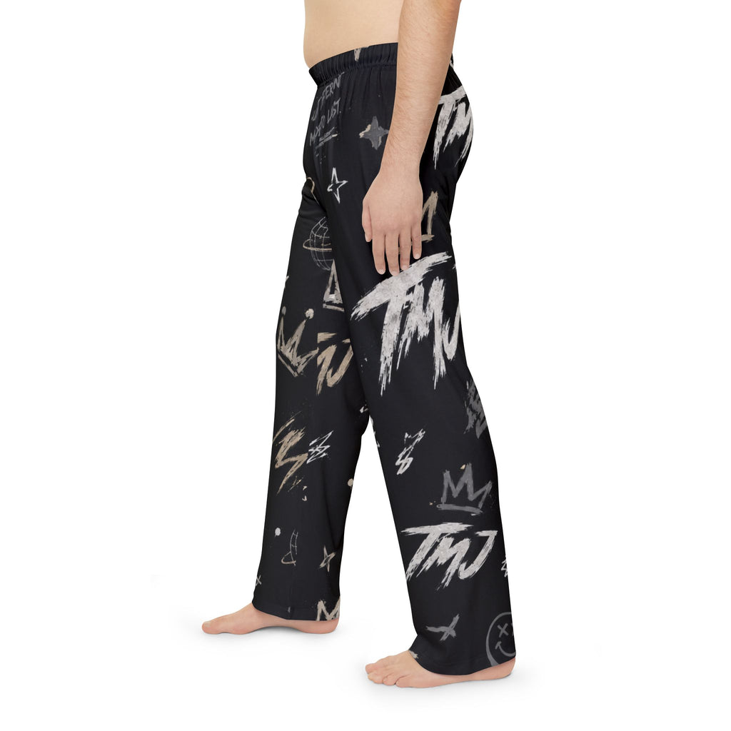 PENGU Men's Graphite Pajama Pants — Crown & TMJ All‑Over Print Lounge Pants