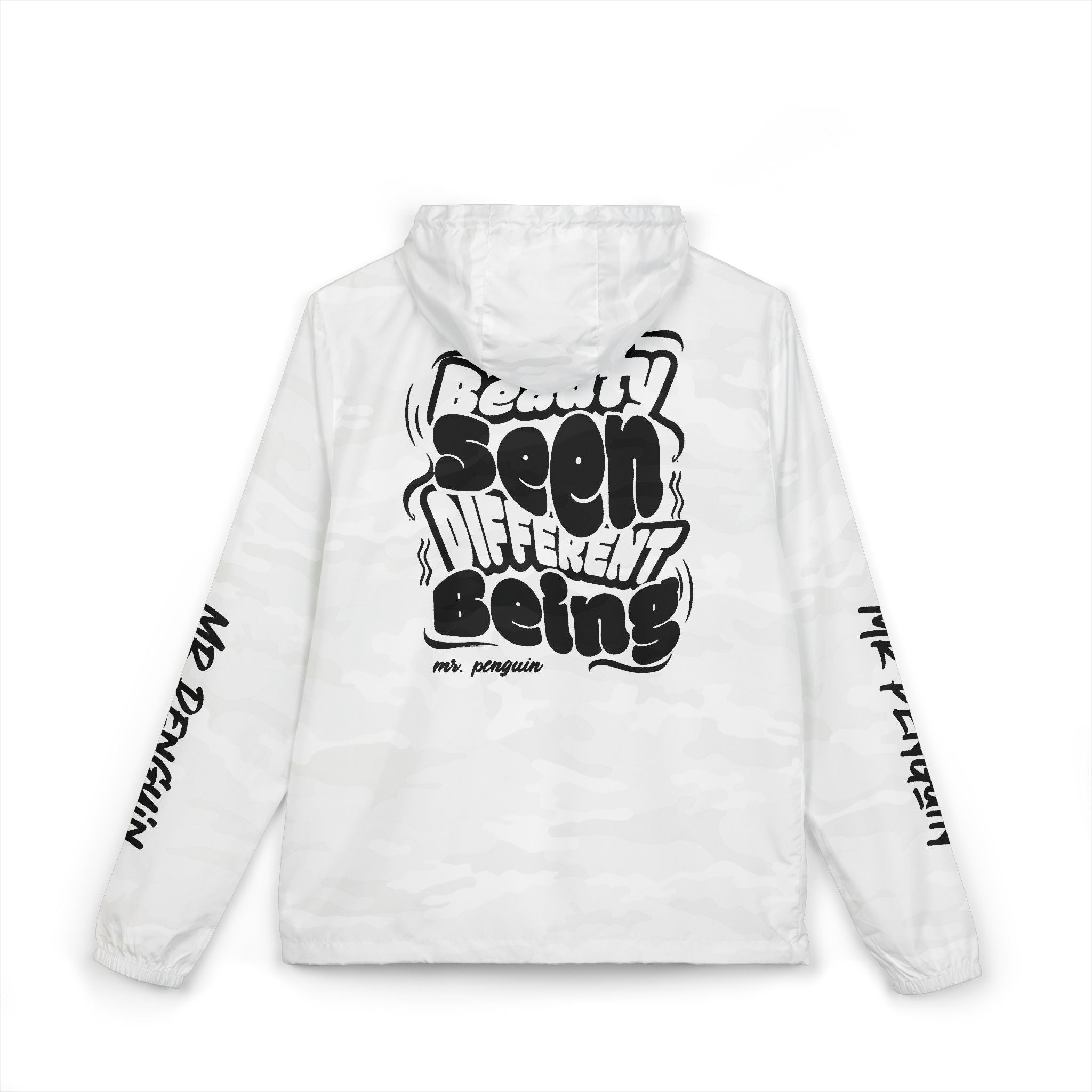 PENGU Windbreaker Jacket — 'Beauty Seen Different Being' Graphic Hooded Windbreaker